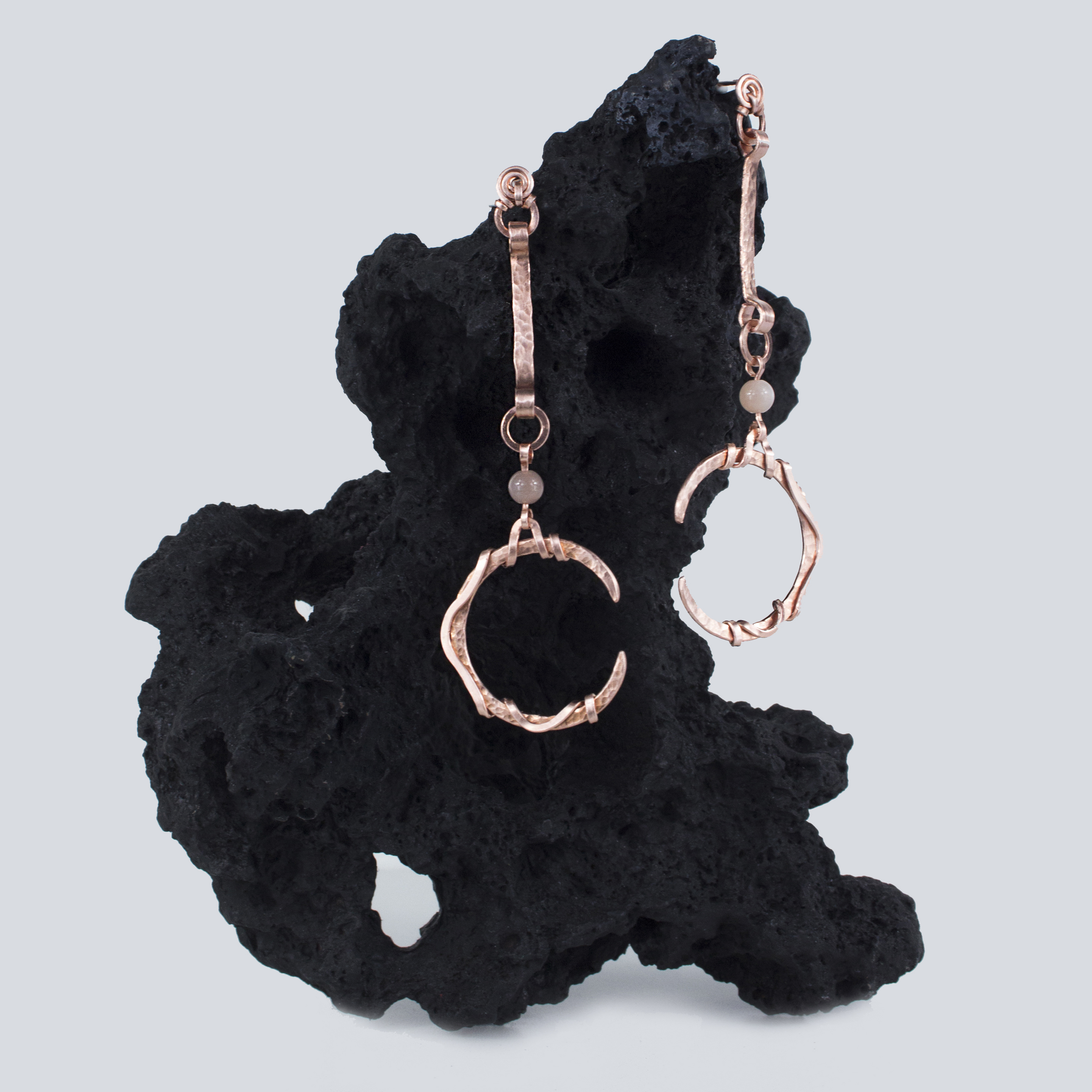 Crescent Sun Copper Stud-Earrings with Sunstone Gemstones