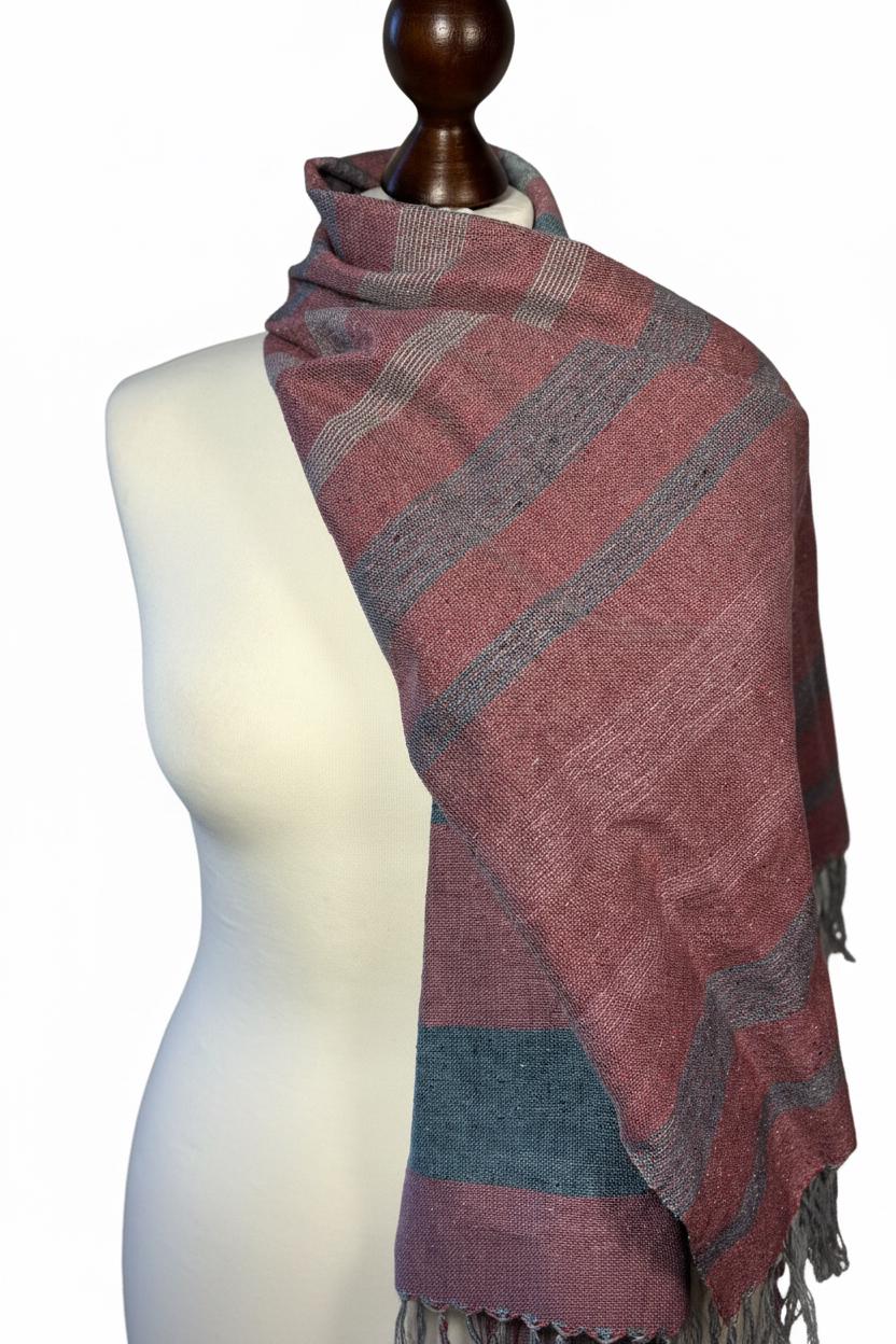 Handmade Striped Silk Scarf in Raspberry, Pink-Green Shorter Scarf, Ladies wrap, Personalized Shawl, photo 3