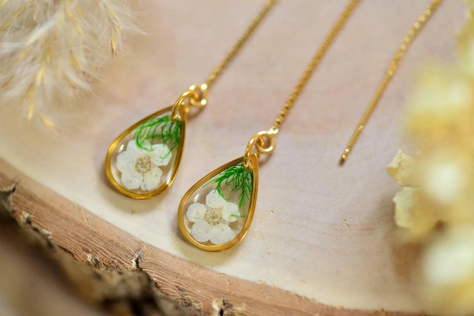 Botanical Resin Threader Earrings - Hawthorn &amp; Moss, photo 2