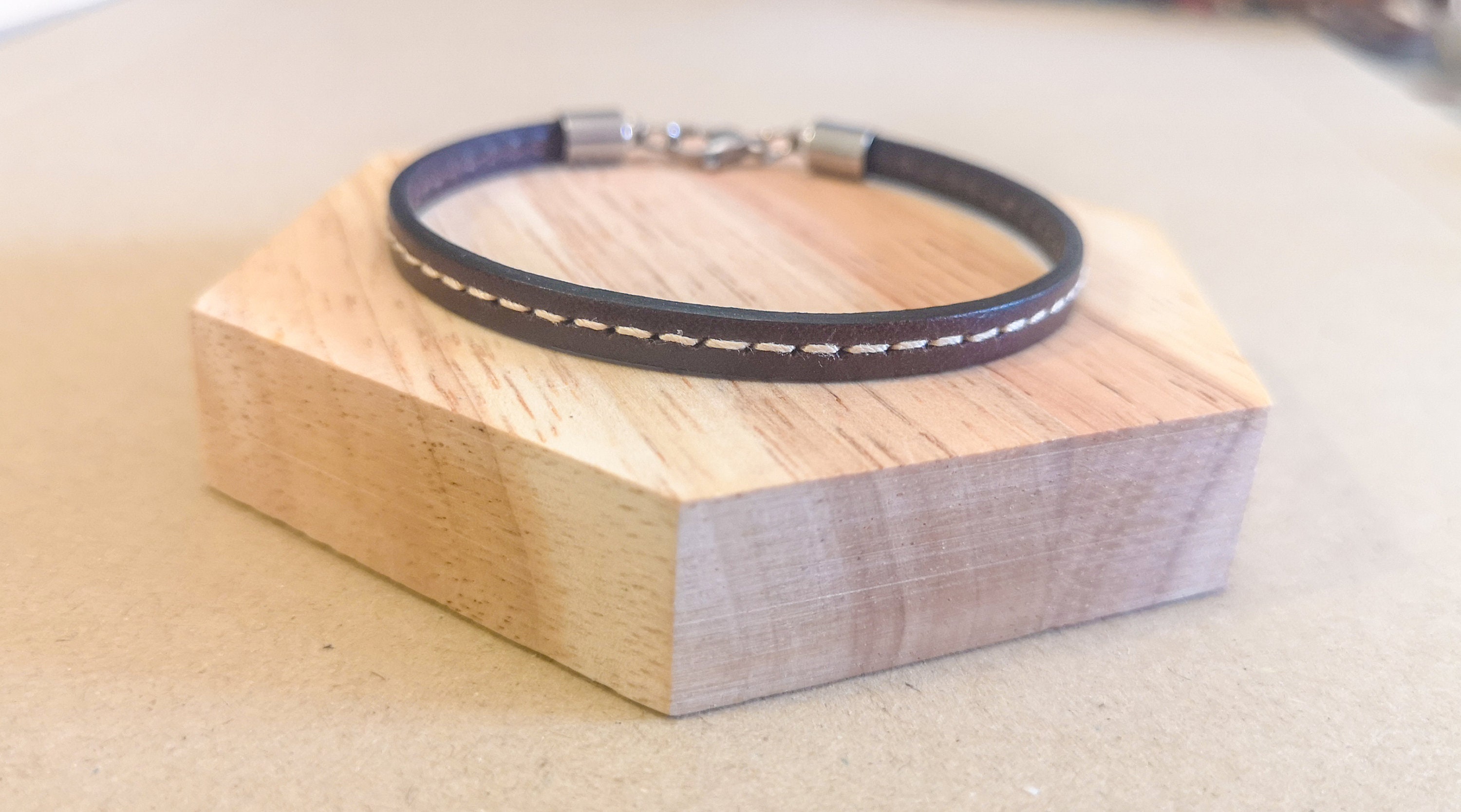 Minimalist genuine leather bracelet, dark brown wristband