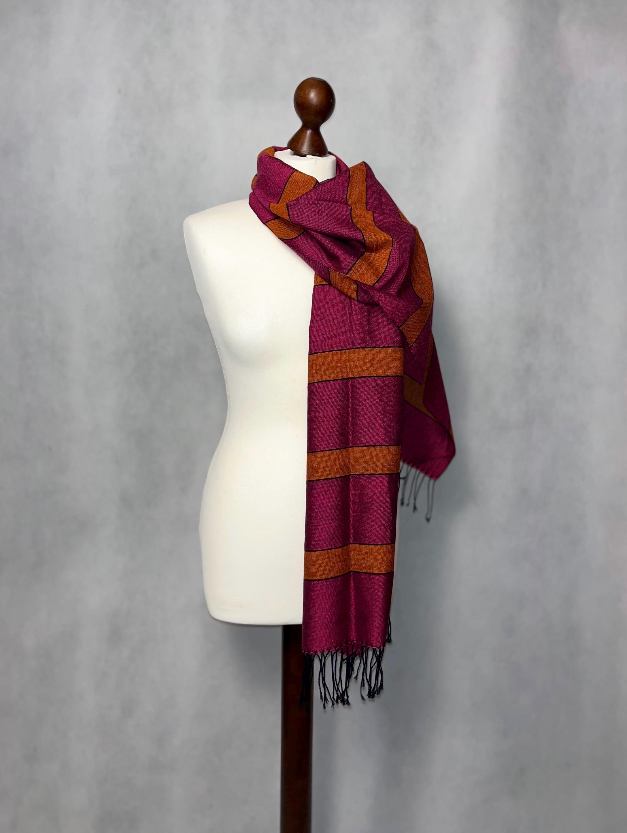 Handwoven Merino Wool Scarf: Pink Orange Striped Shawl, giftable wrap, Personalied Scarf, photo 6