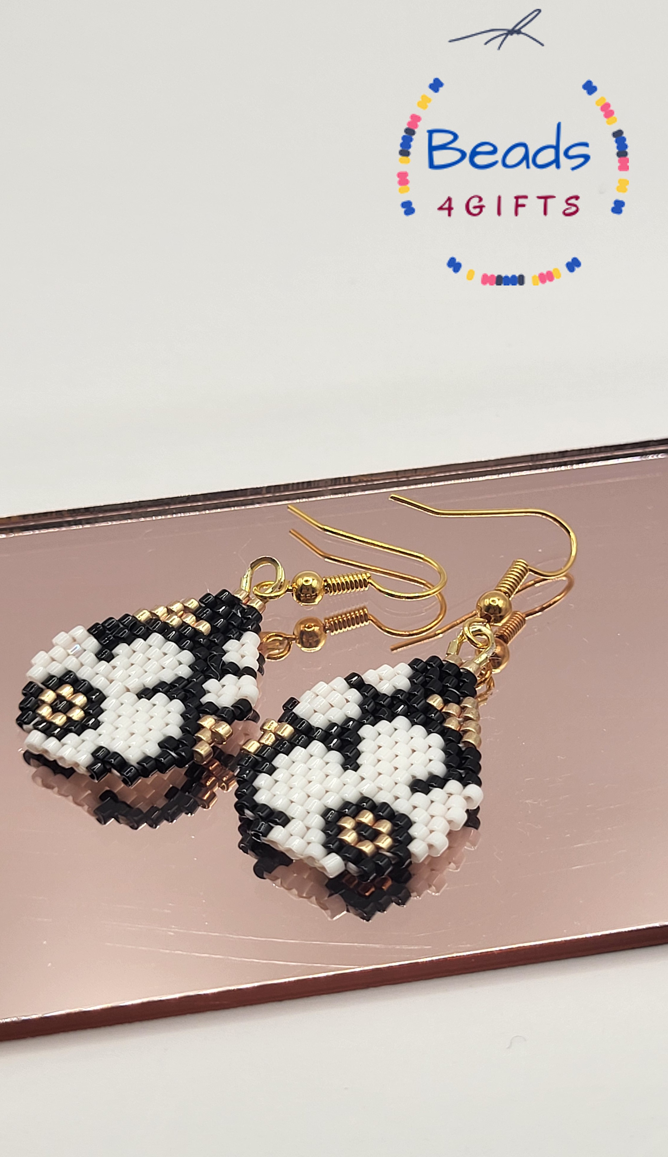 Hand Beaded FLOWER Drop 2 Tones Earrings, Miyuki Beads Dangles, Gift for Her, photo 5