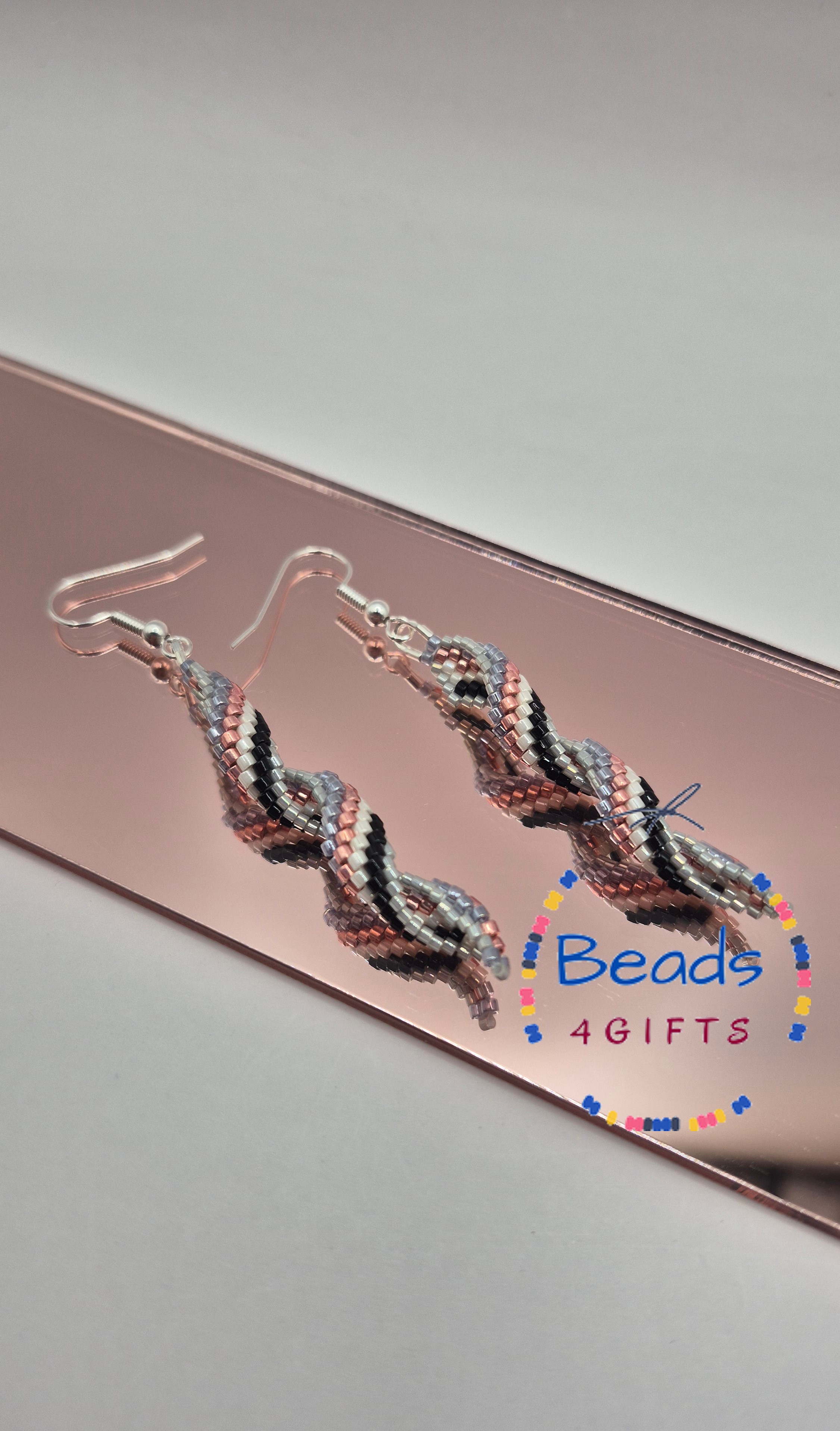 Hand Beaded SPIRAL 5 Tones Earrings, Miyuki Beads Spiral Dangles, Gift for Her, photo 4