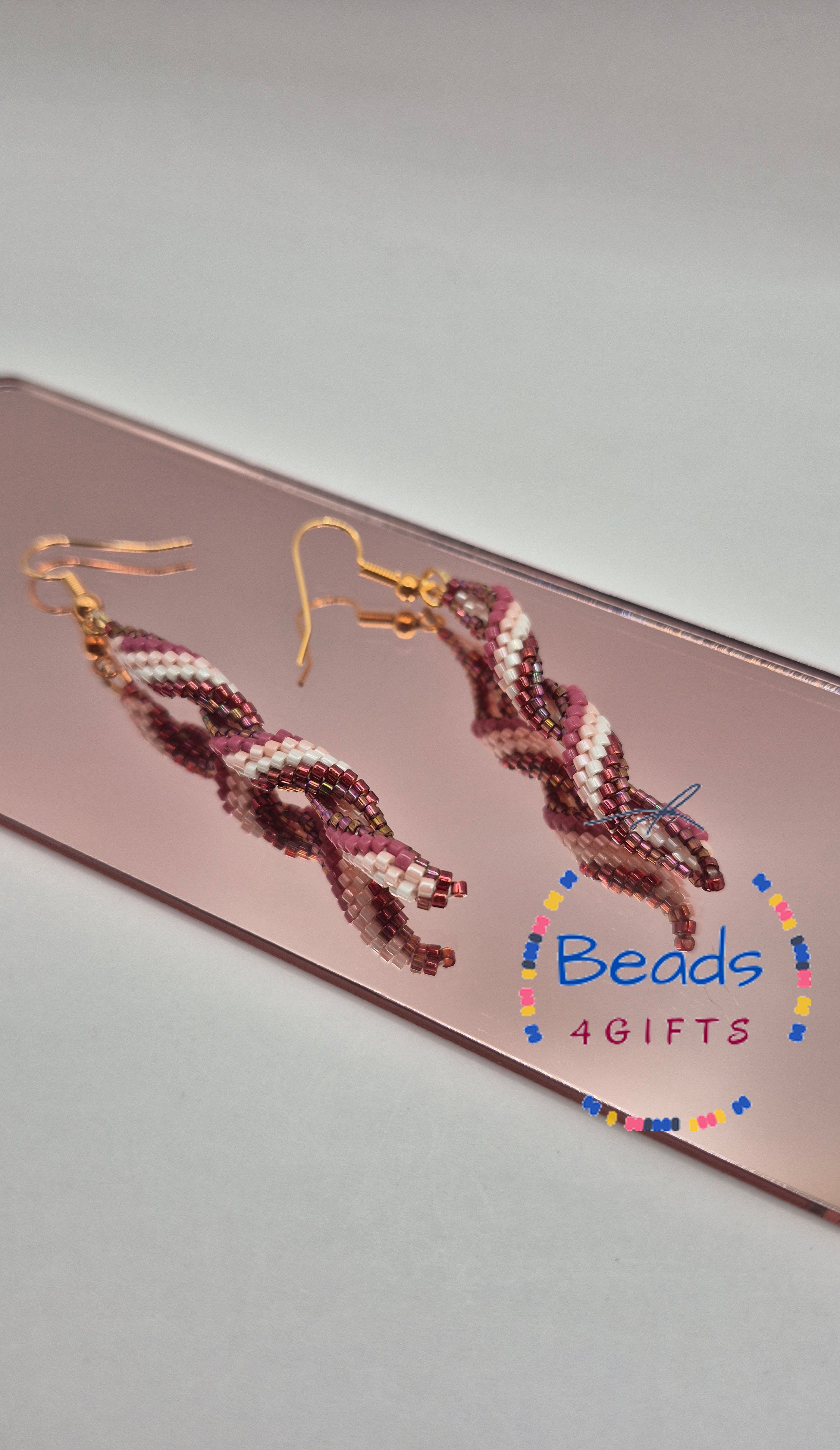 Hand Beaded SPIRAL 5 Tones Earrings, Miyuki Beads Spiral Dangles, Gift for Her