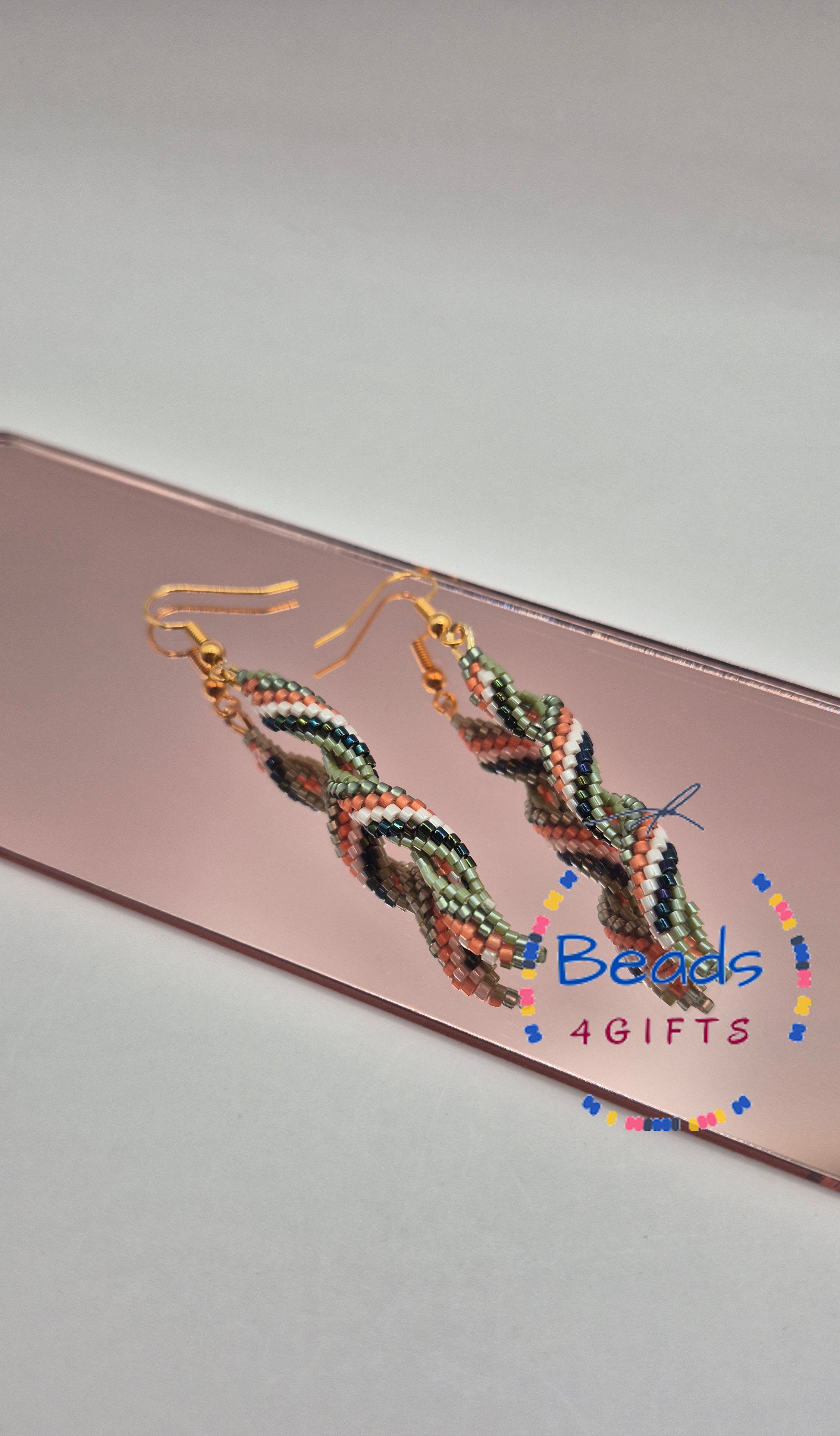 Hand Beaded SPIRAL 5 Tones Earrings, Miyuki Beads Spiral Dangles, Gift for Her, photo 3