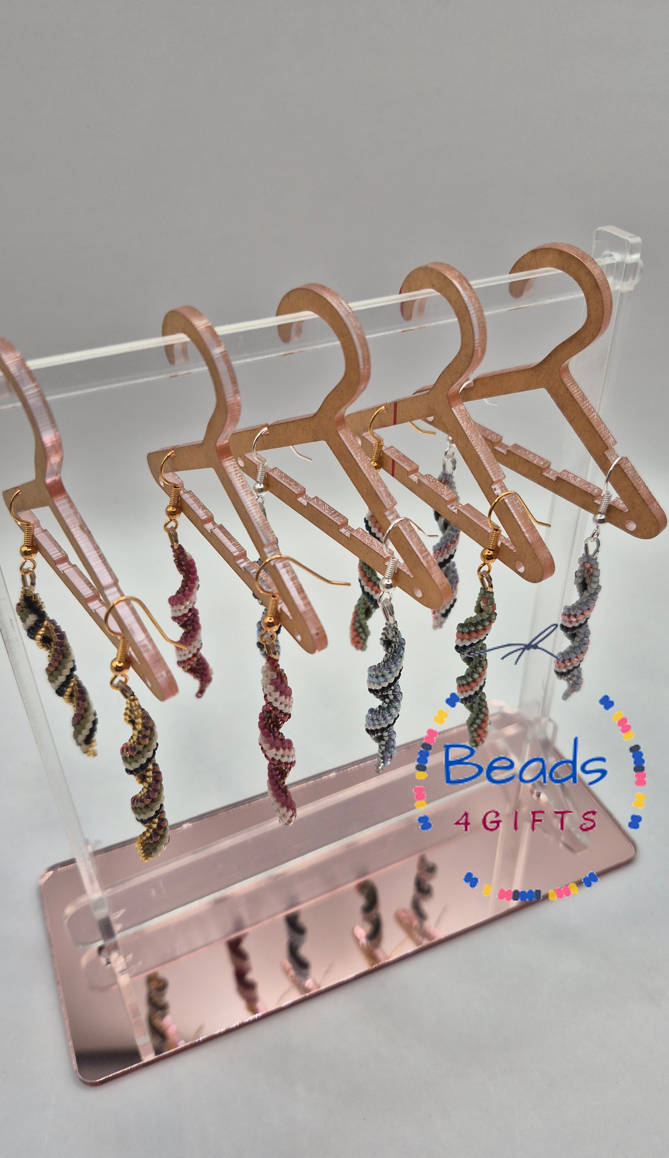 Hand Beaded SPIRAL 5 Tones Earrings, Miyuki Beads Spiral Dangles, Gift for Her, photo 2