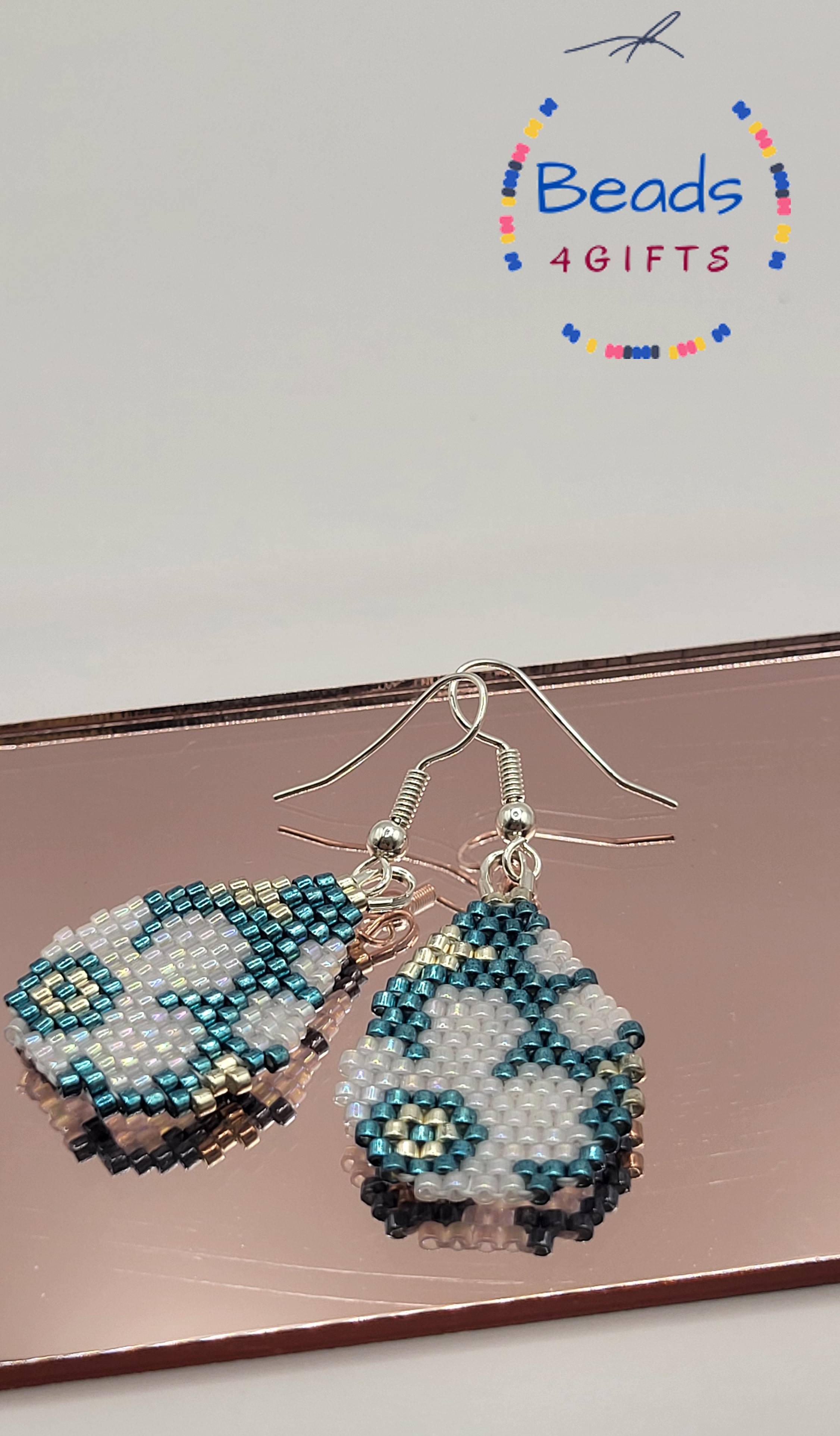 Hand Beaded FLOWER Drop 2 Tones Earrings, Miyuki Beads Dangles, Gift for Her, photo 3