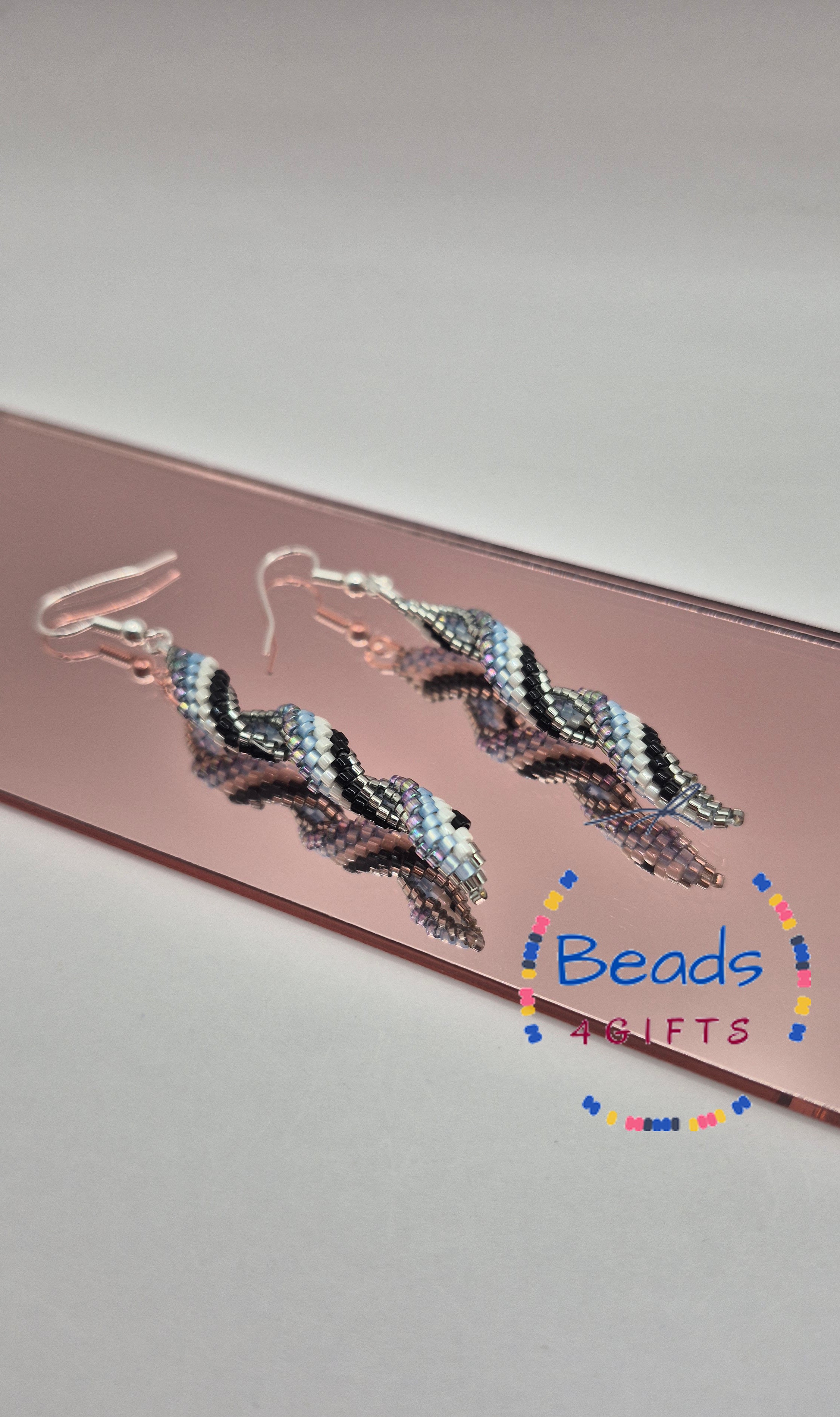 Hand Beaded SPIRAL 5 Tones Earrings, Miyuki Beads Spiral Dangles, Gift for Her, photo 5