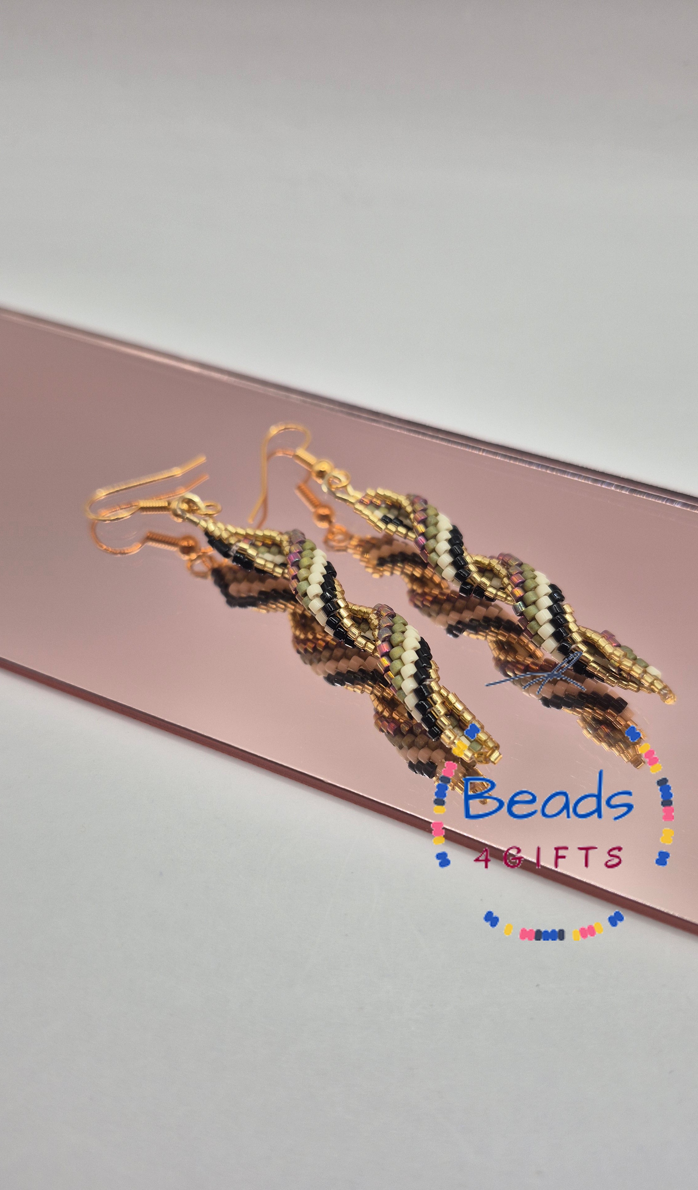 Hand Beaded SPIRAL 5 Tones Earrings, Miyuki Beads Spiral Dangles, Gift for Her, photo 6