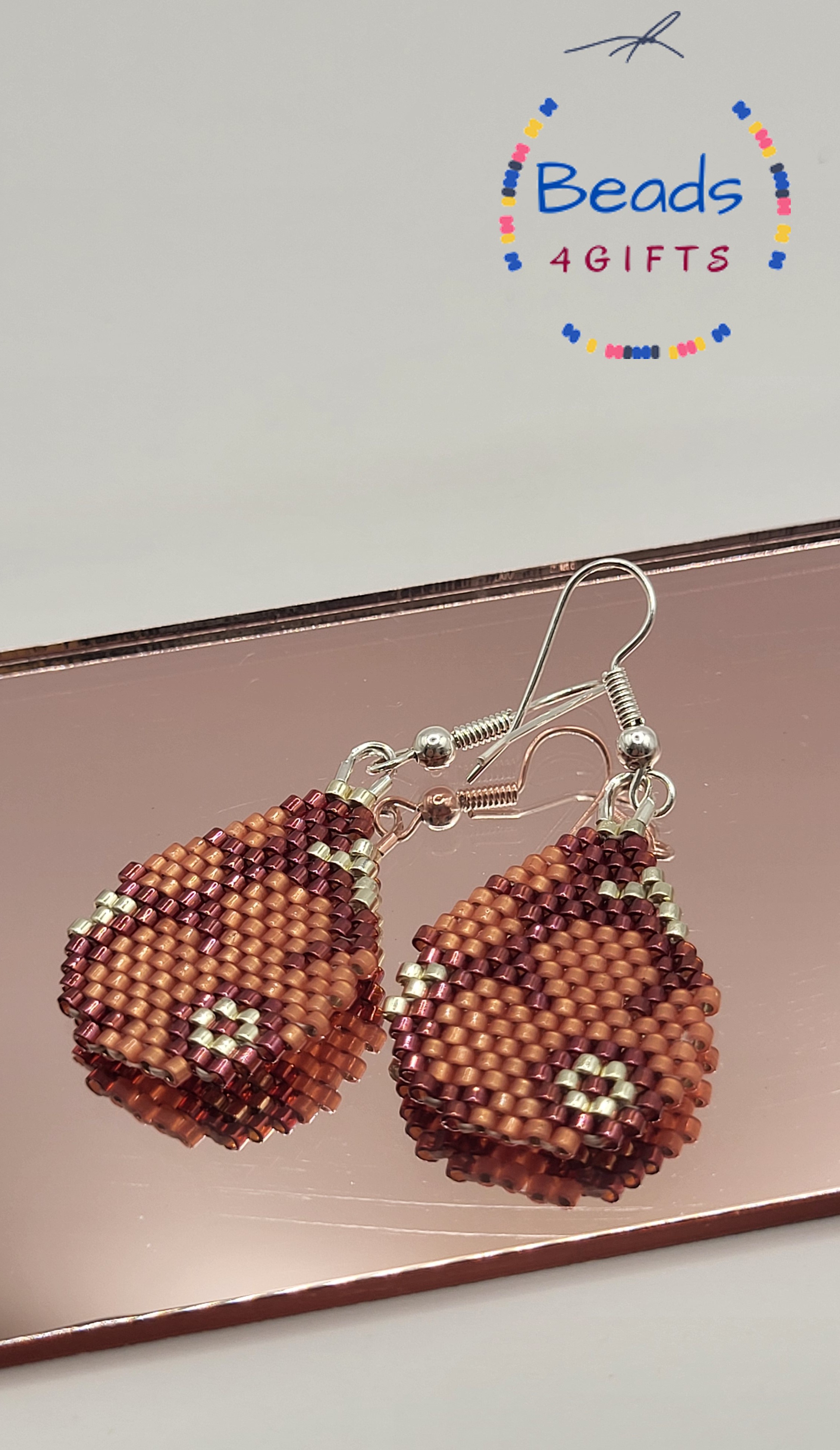 Hand Beaded FLOWER Drop 2 Tones Earrings, Miyuki Beads Dangles, Gift for Her, photo 4