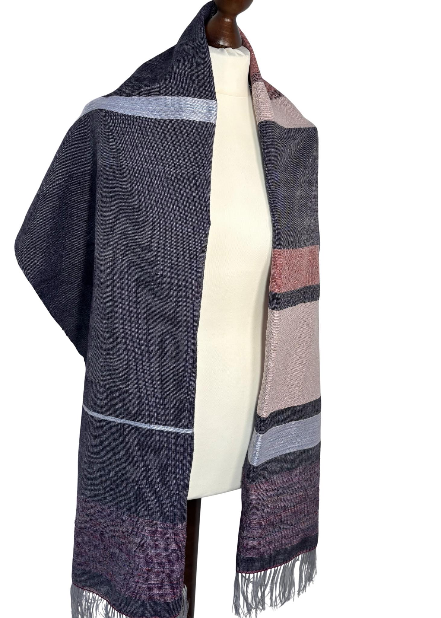 Handwoven Merino Silk Shawl – Striped Dark Purple, Personalized Name, Gift Note, photo 5