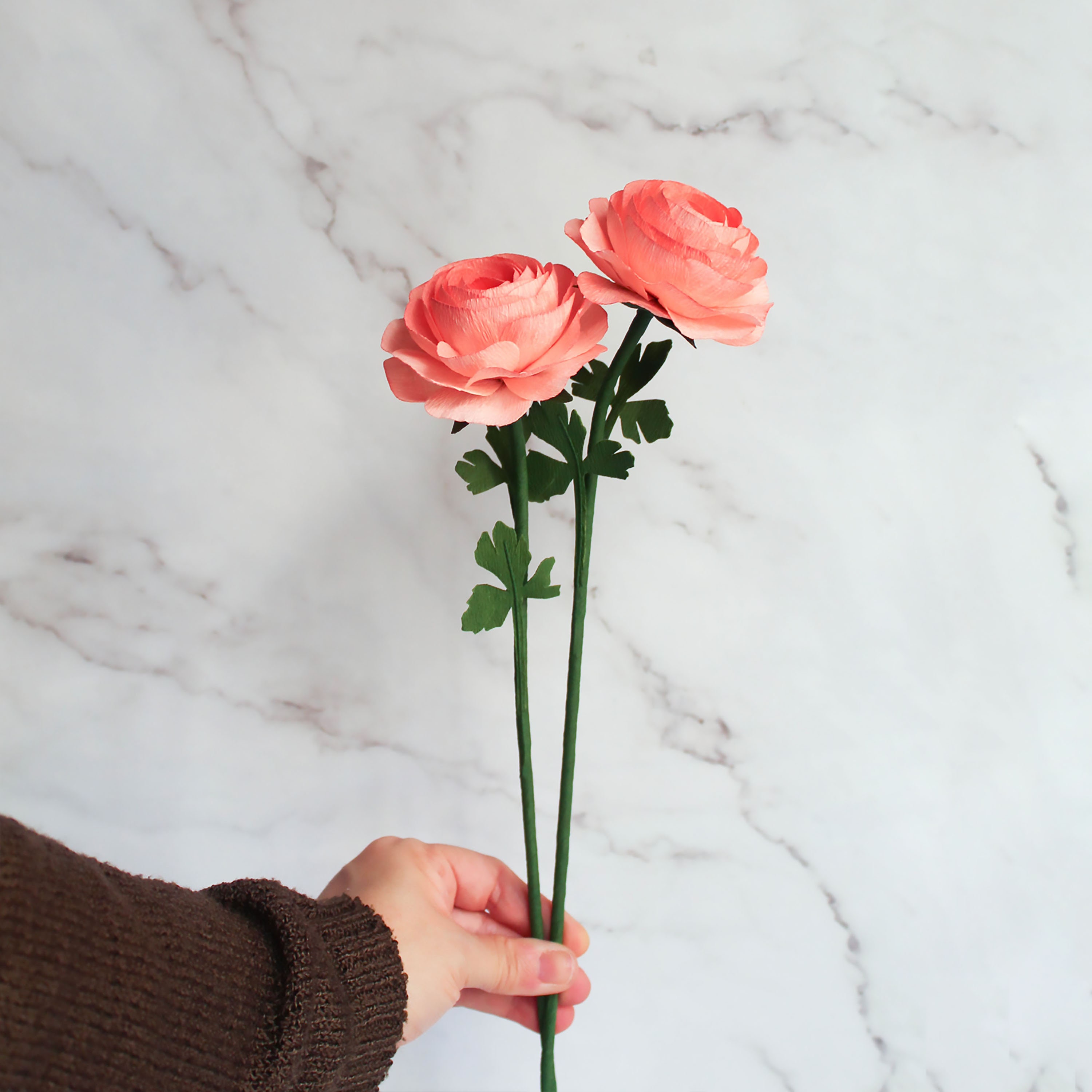 Handmade crepe paper ranunculus flower stems, photo 5