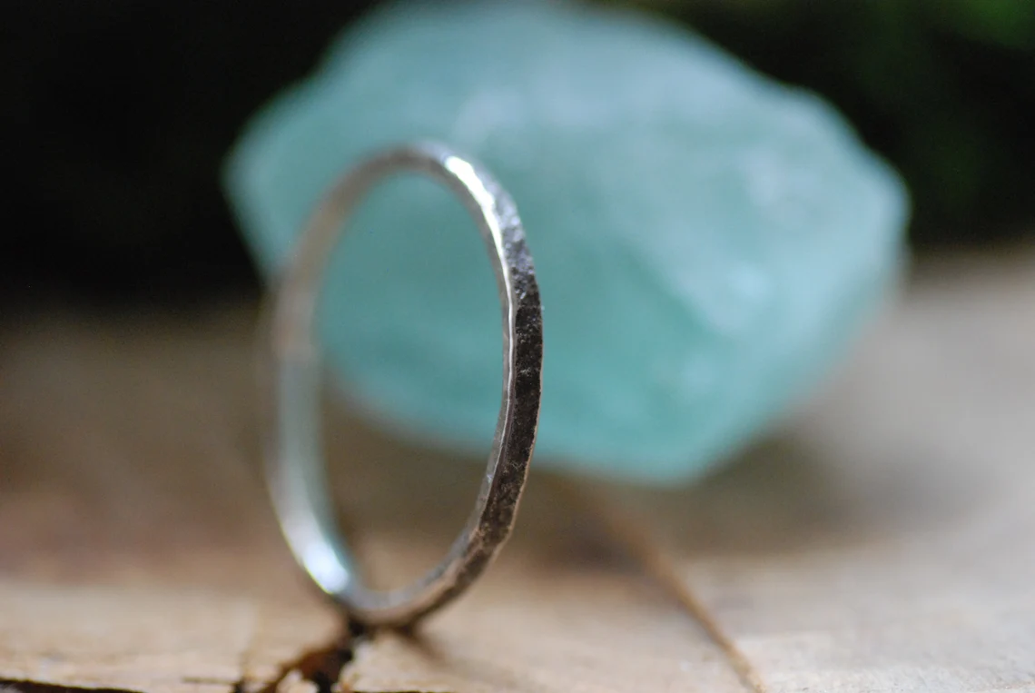 Sterling Silver Ring - Thin Hand-Hammered Rustic For Stacking, photo 4