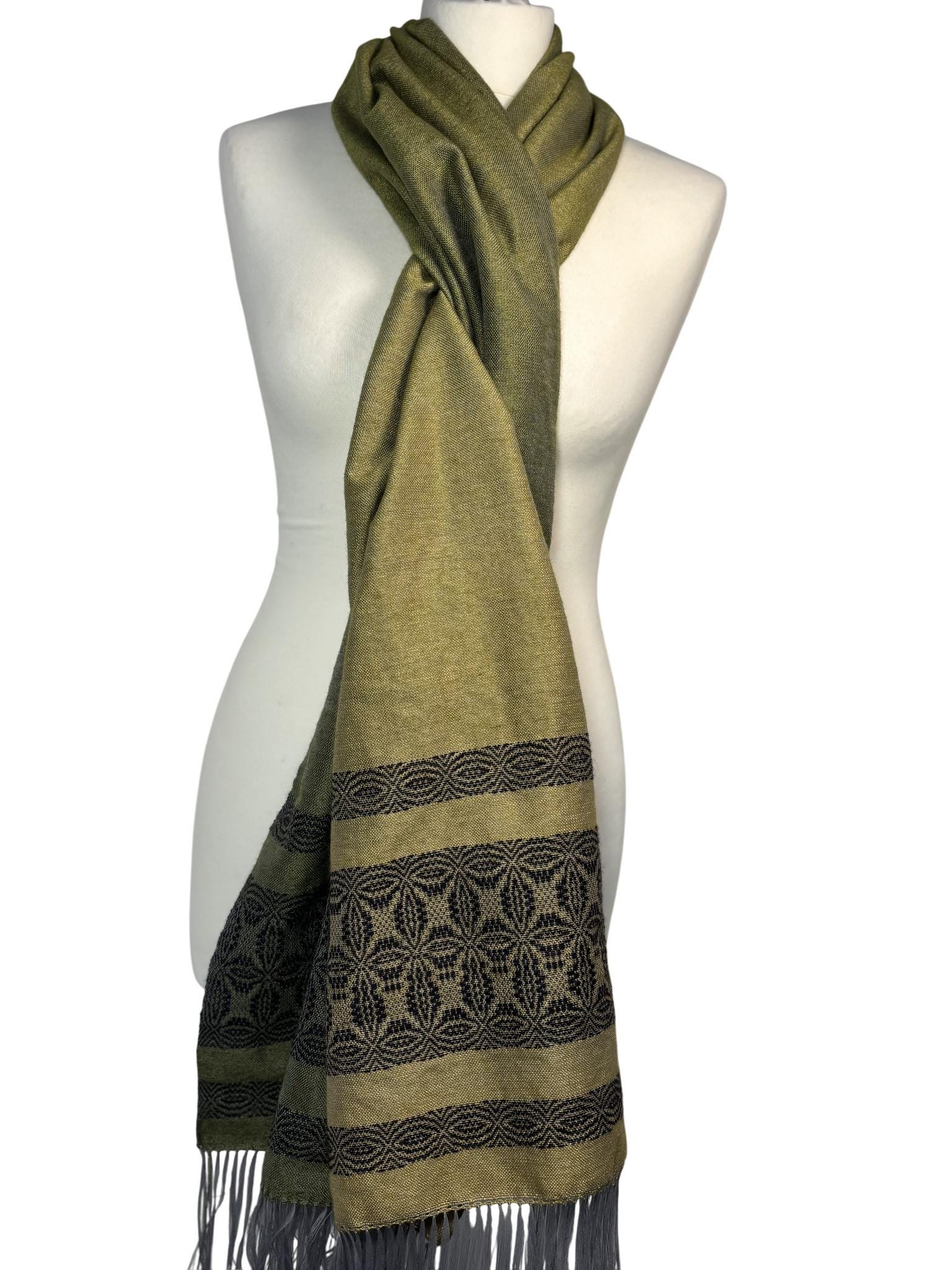 Handwoven Personalized Green Ombré Silk Camel Hair Scarf, Artisan Fringe, Personalized Shawl, photo 4
