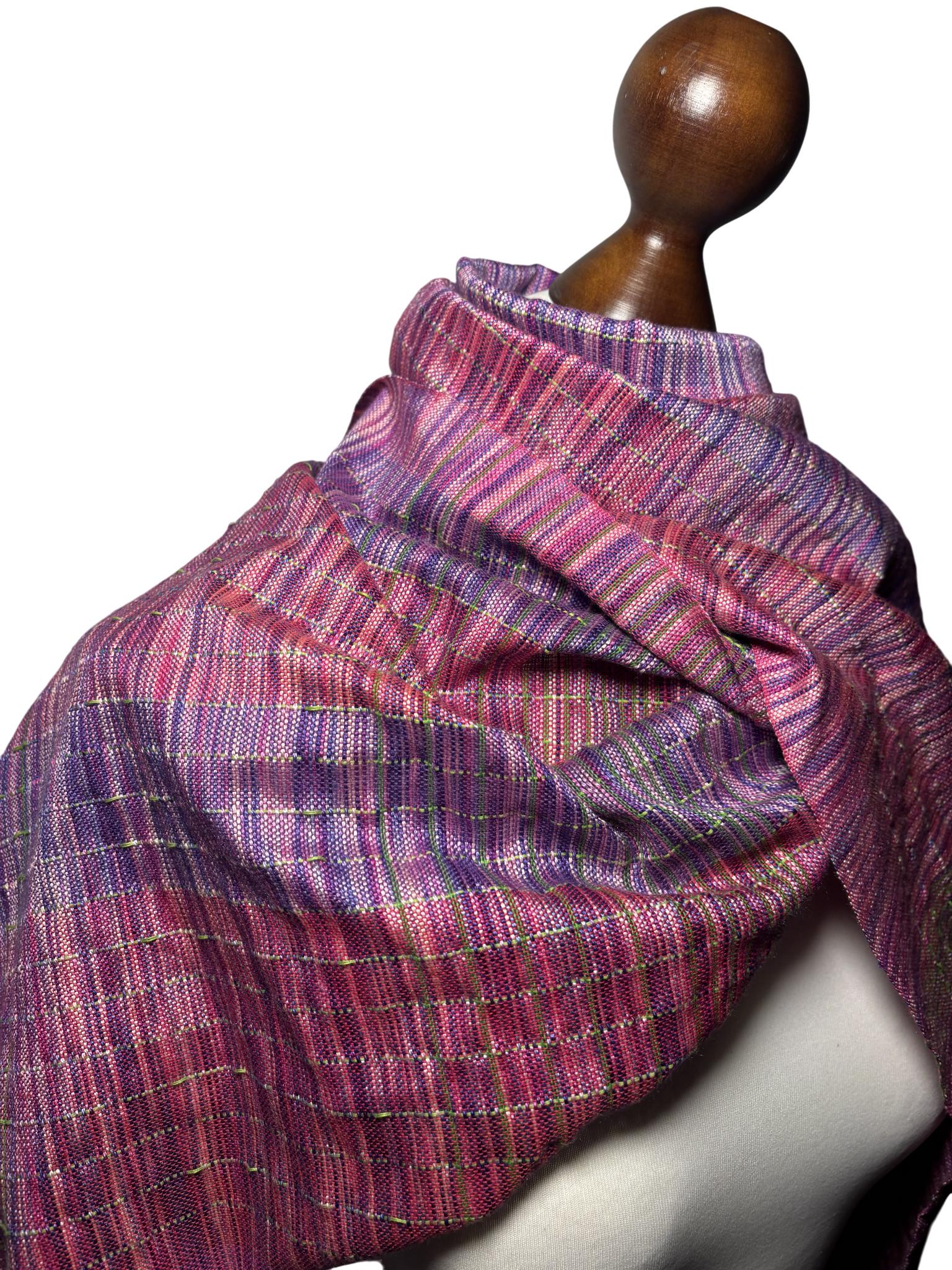 Checkered Pink Silk Scarf: Handwoven Magenta Wrap, Personalized with Monogram, photo 2