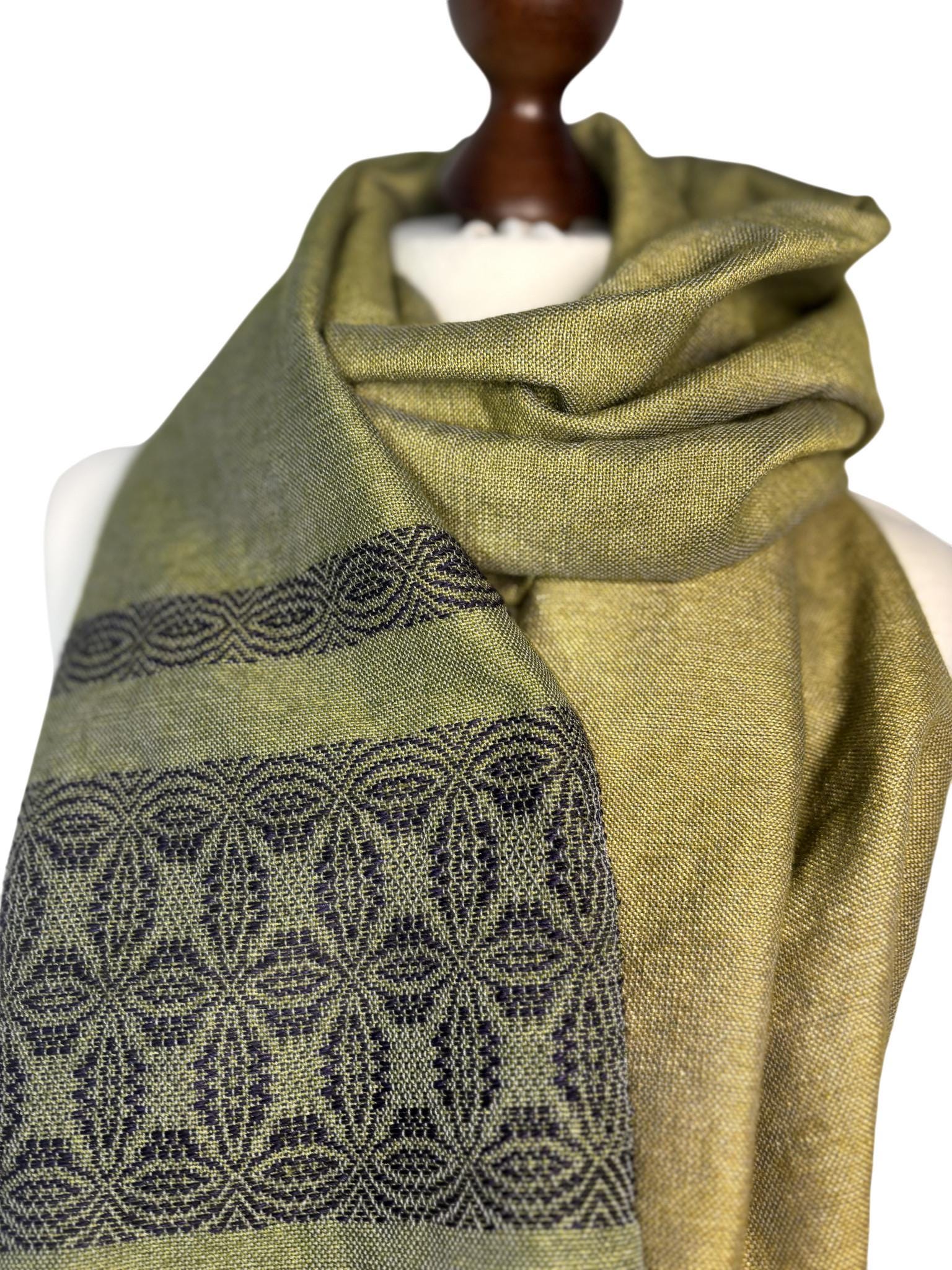 Handwoven Personalized Green Ombré Silk Camel Hair Scarf, Artisan Fringe, Personalized Shawl, photo 5