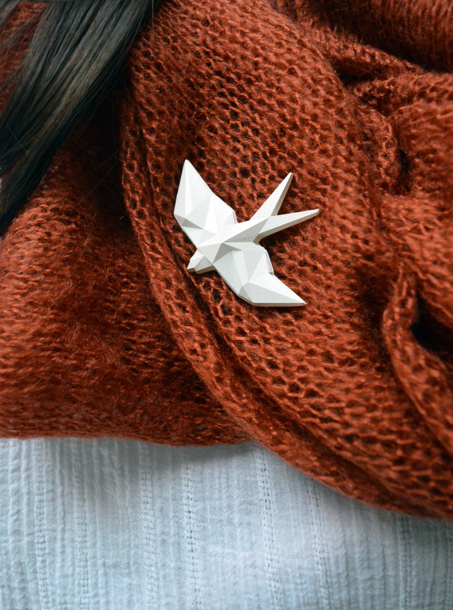 Origami resin swallow brooch: geometric badge, wedding lapel pin, photo 5