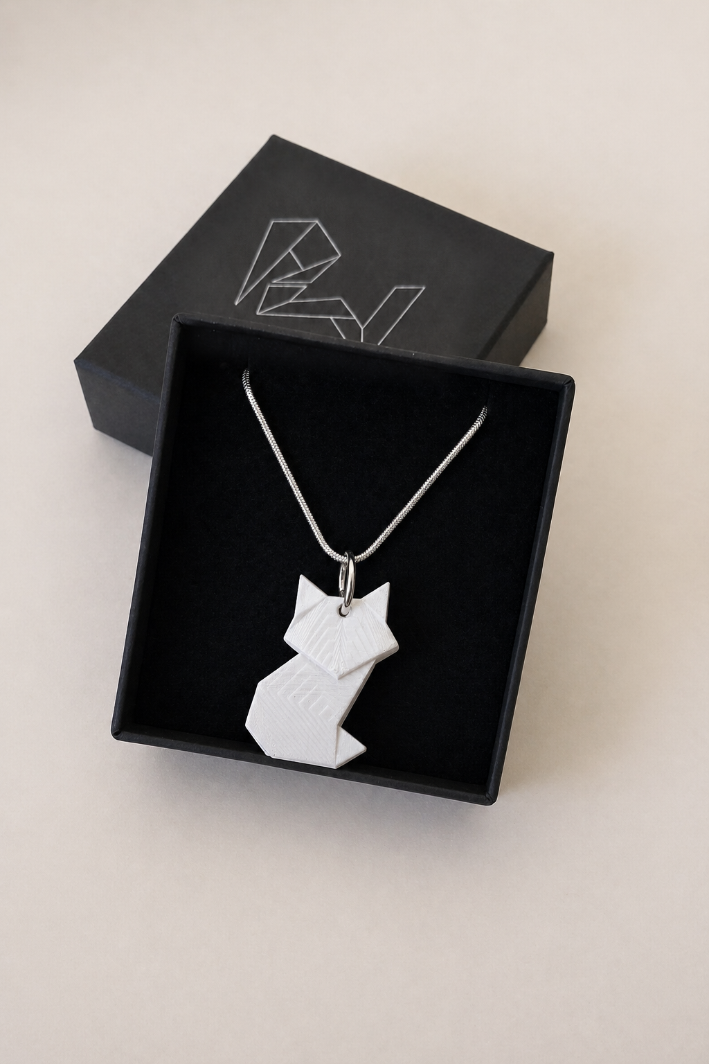 Origami Fox Necklace: Geometric Resin Pendant, Minimalist Jewelry