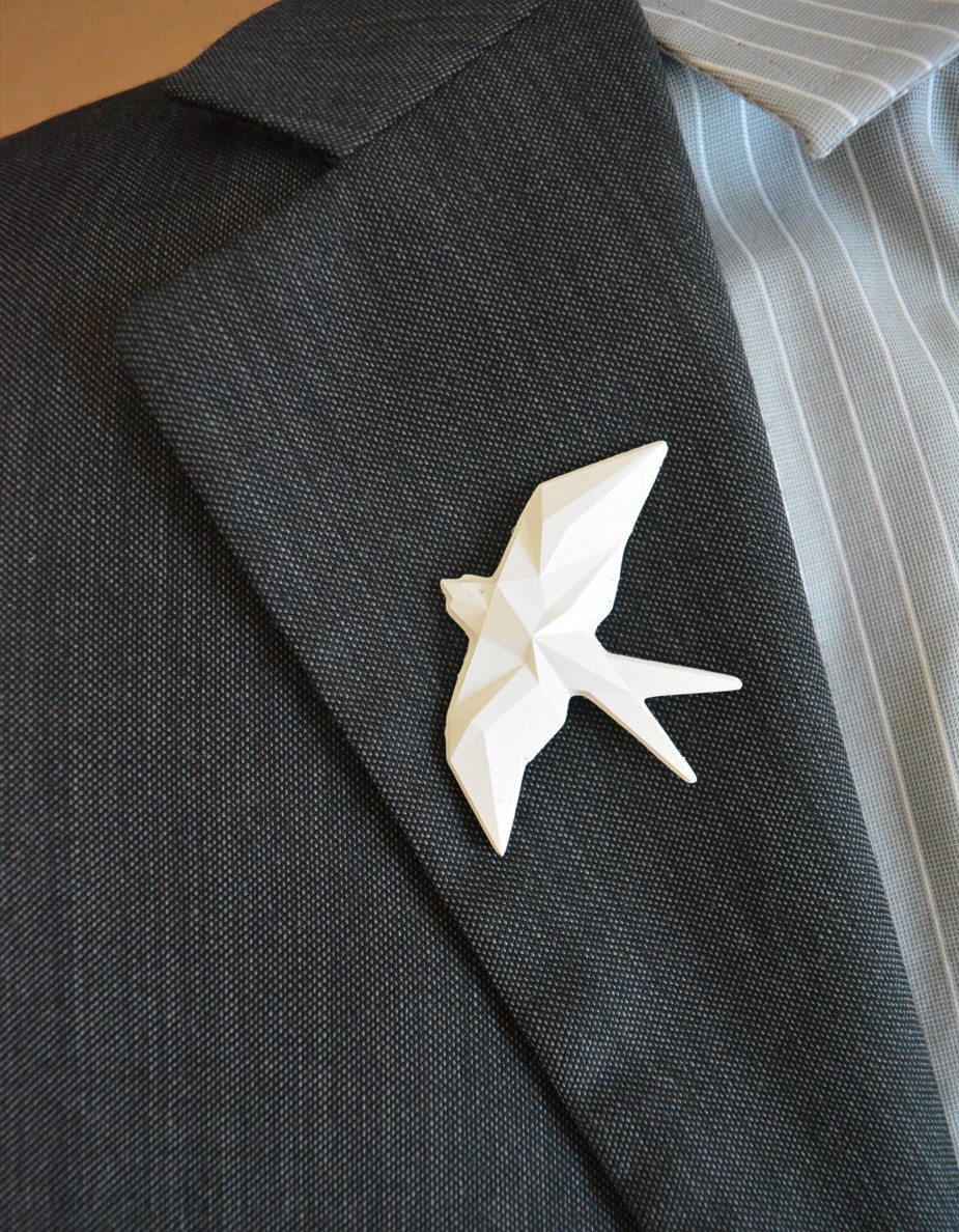Origami resin swallow brooch: geometric badge, wedding lapel pin, photo 4