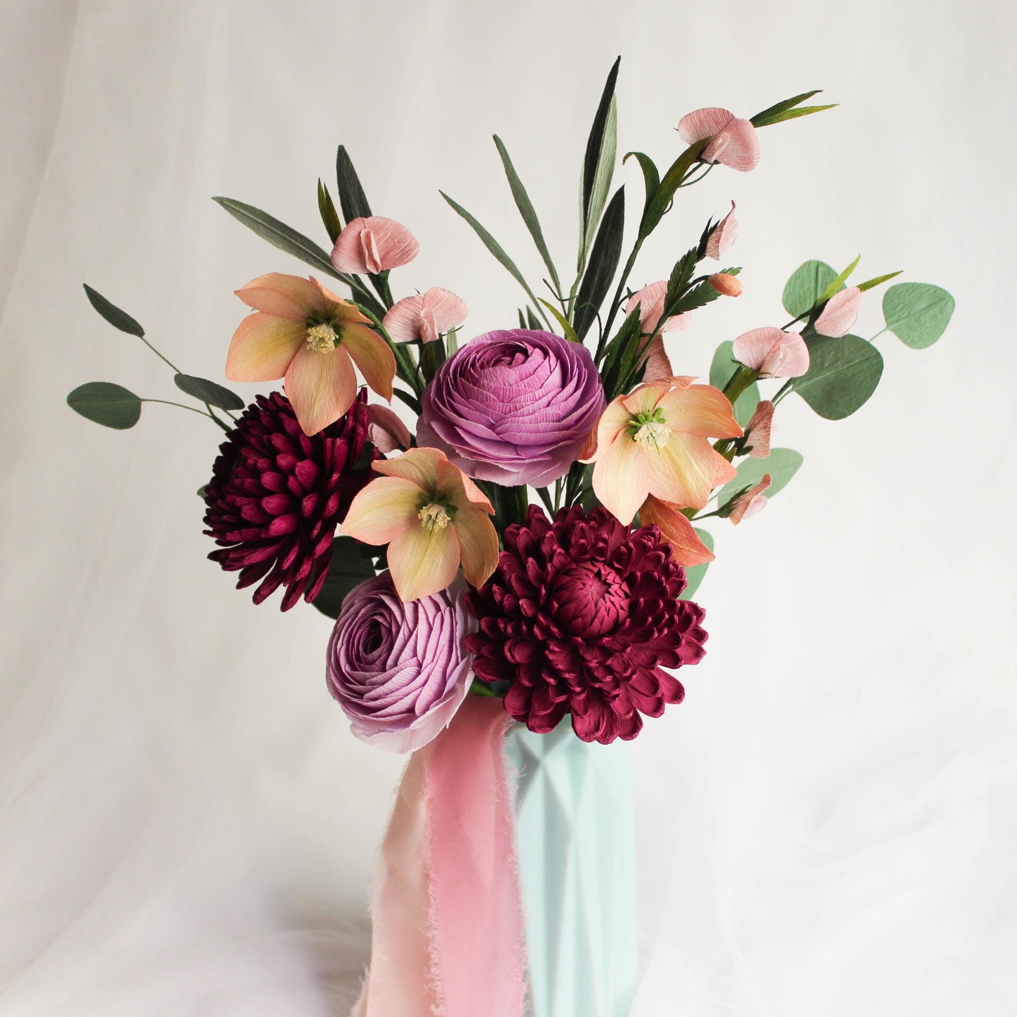 Handmade crepe paper bridal bouquet in purple and lilac tones, photo 3