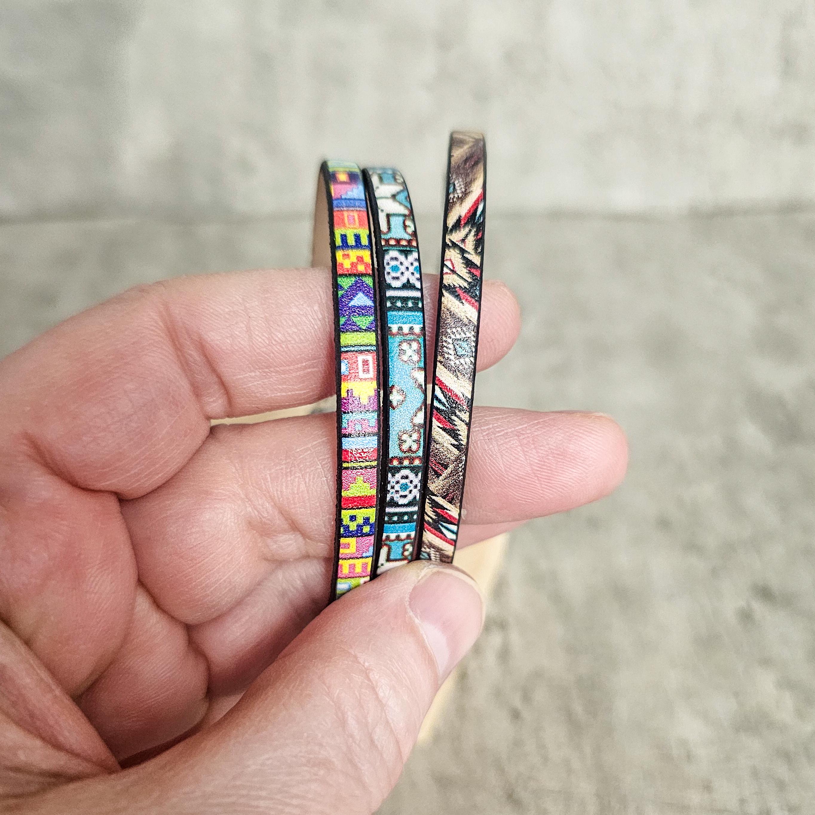 Lot of 3 leather bracelet, tribal pattern wristband, photo 2