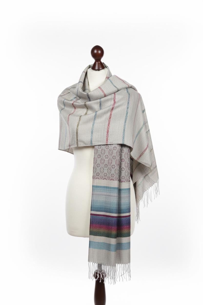 Handwoven Silk Wool Blend Scarf | Silver Blue Infinity Wrap (42x162cm), photo 5