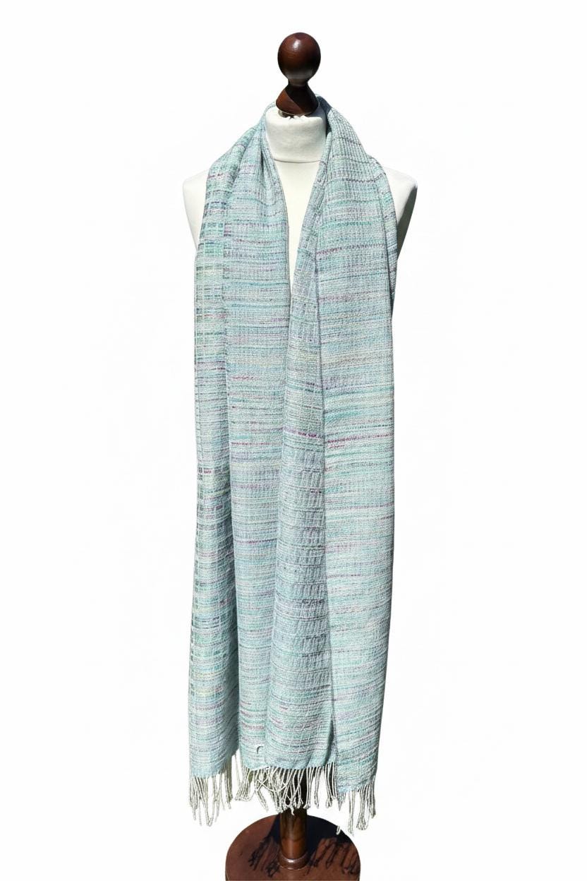 Handwoven Blue Silk Blend Scarf: Artisan Luxury gift, Custom Monogram Available, photo 5