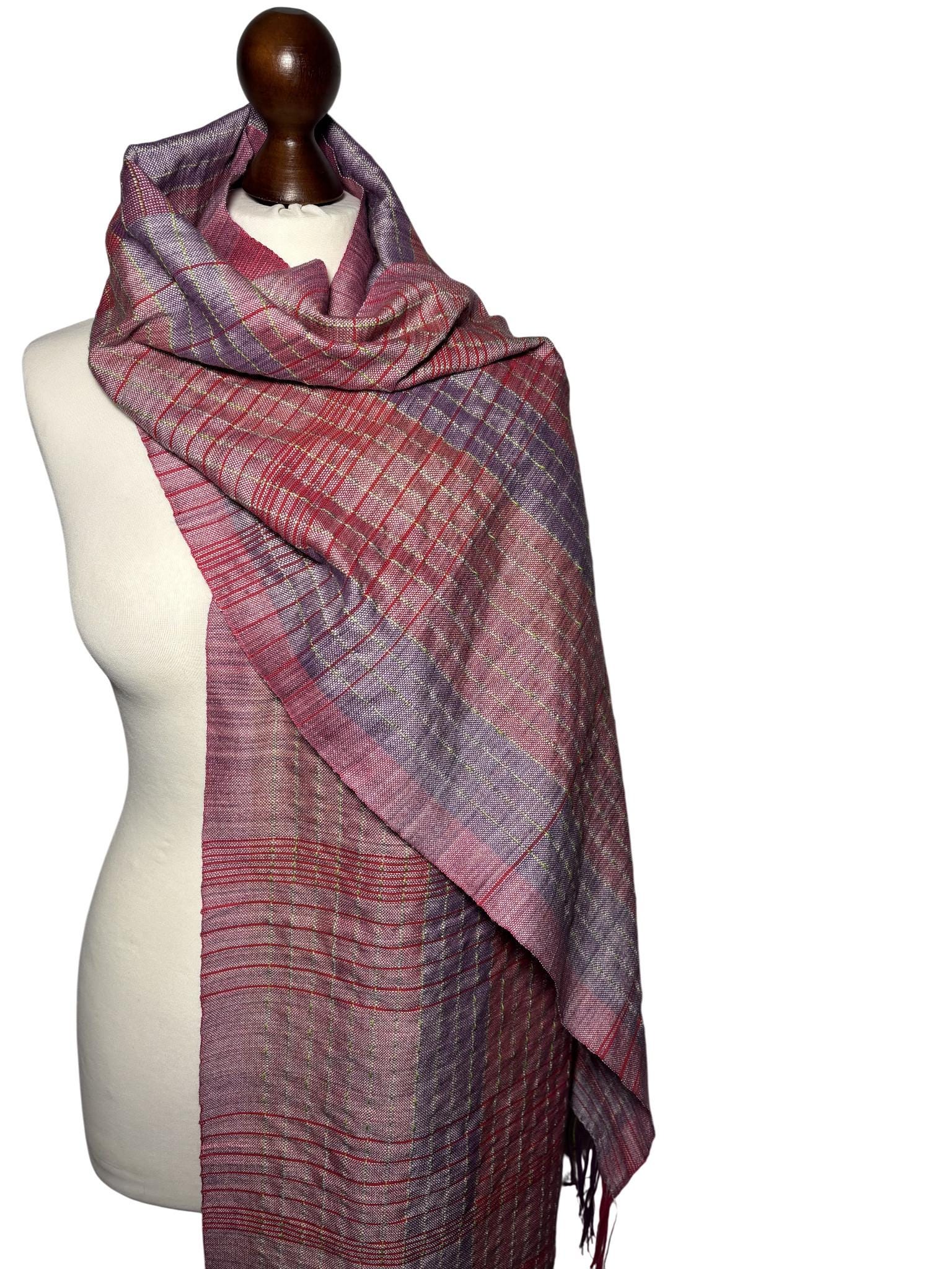 Handmade Woven Purple Silk Shawl, Striped Lightweight Scarf, Elegant Wrap, Gift for Her