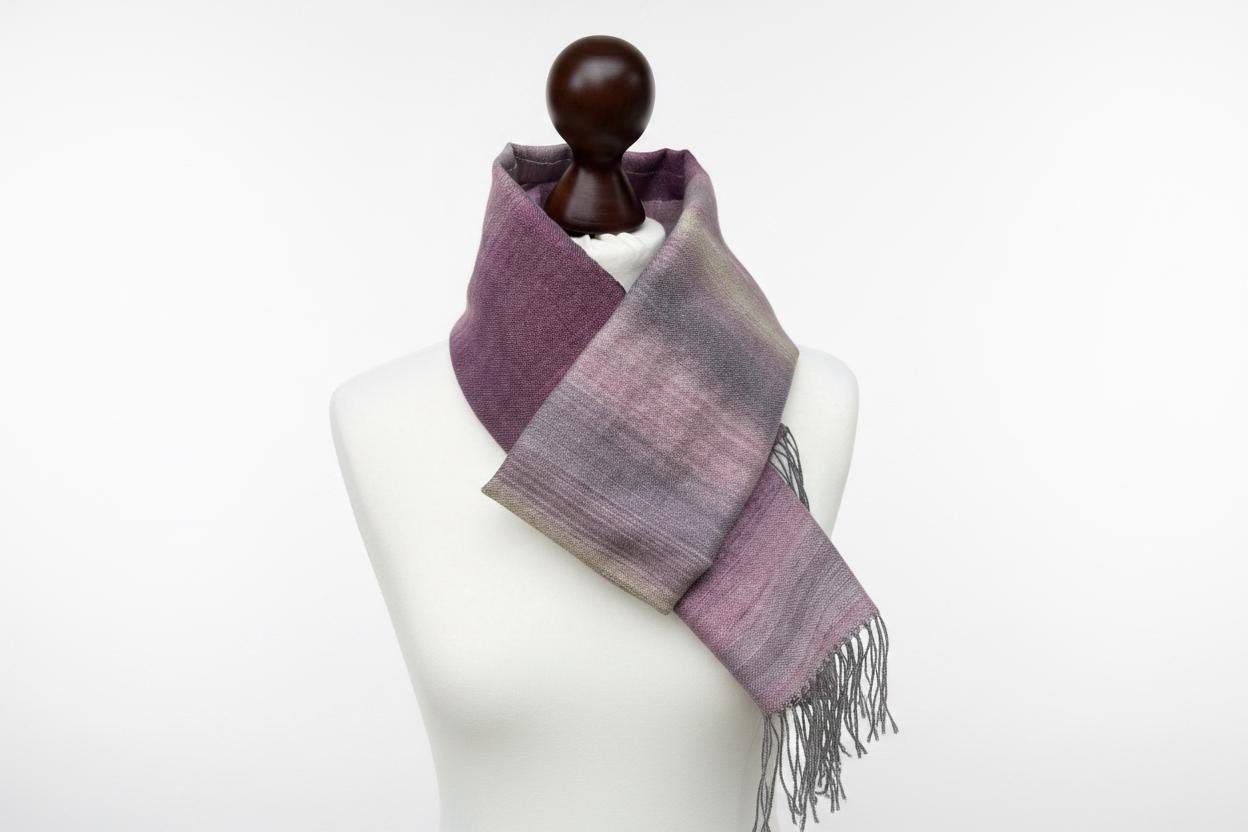 Handwoven Purple Pink gradient Merino Silk scarf - Luxury wool scarf, photo 3