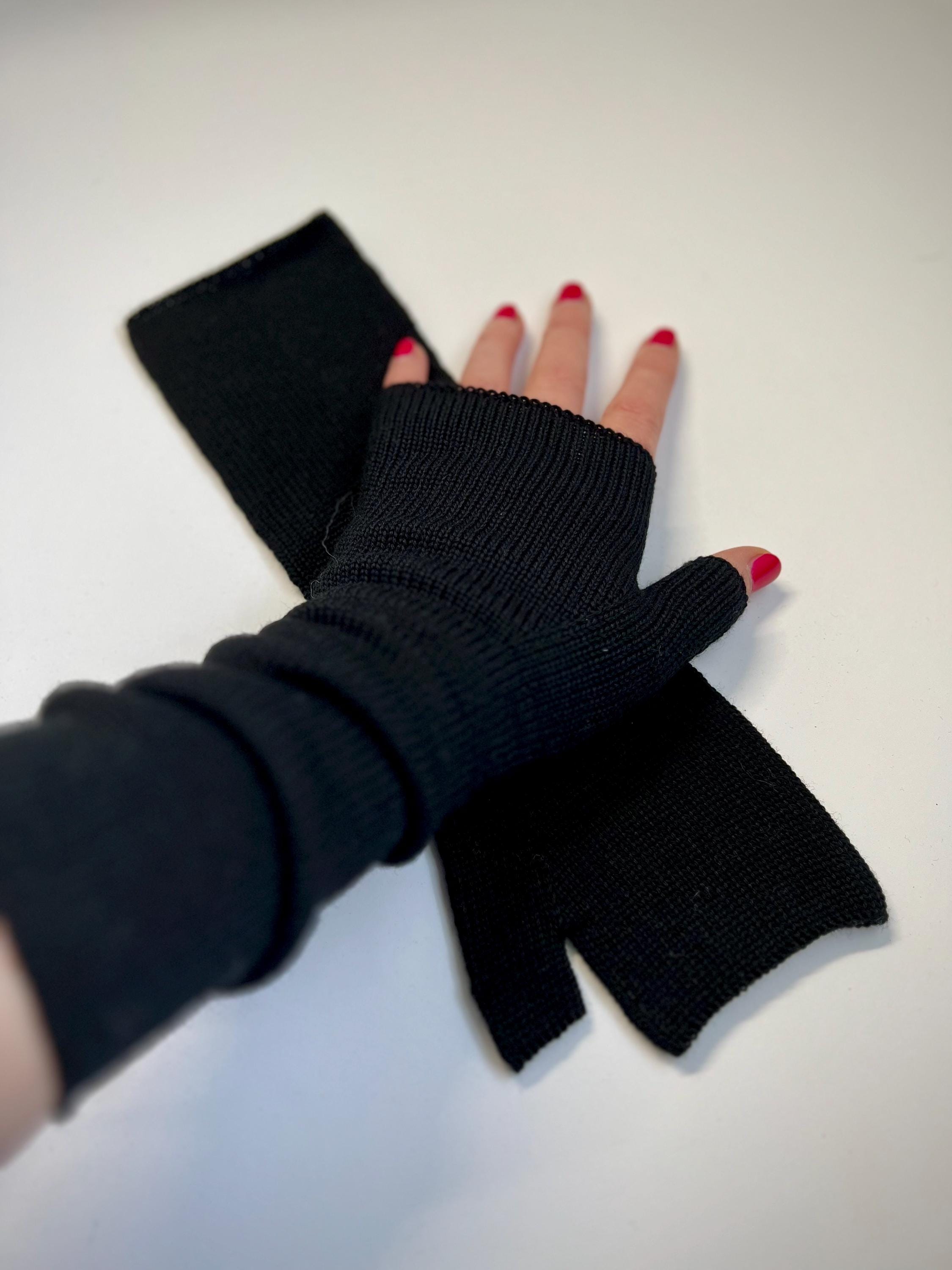 Pure Cashmere Fingerless Gloves - Seamless Unisex Wrist Warmers, separated thumb
