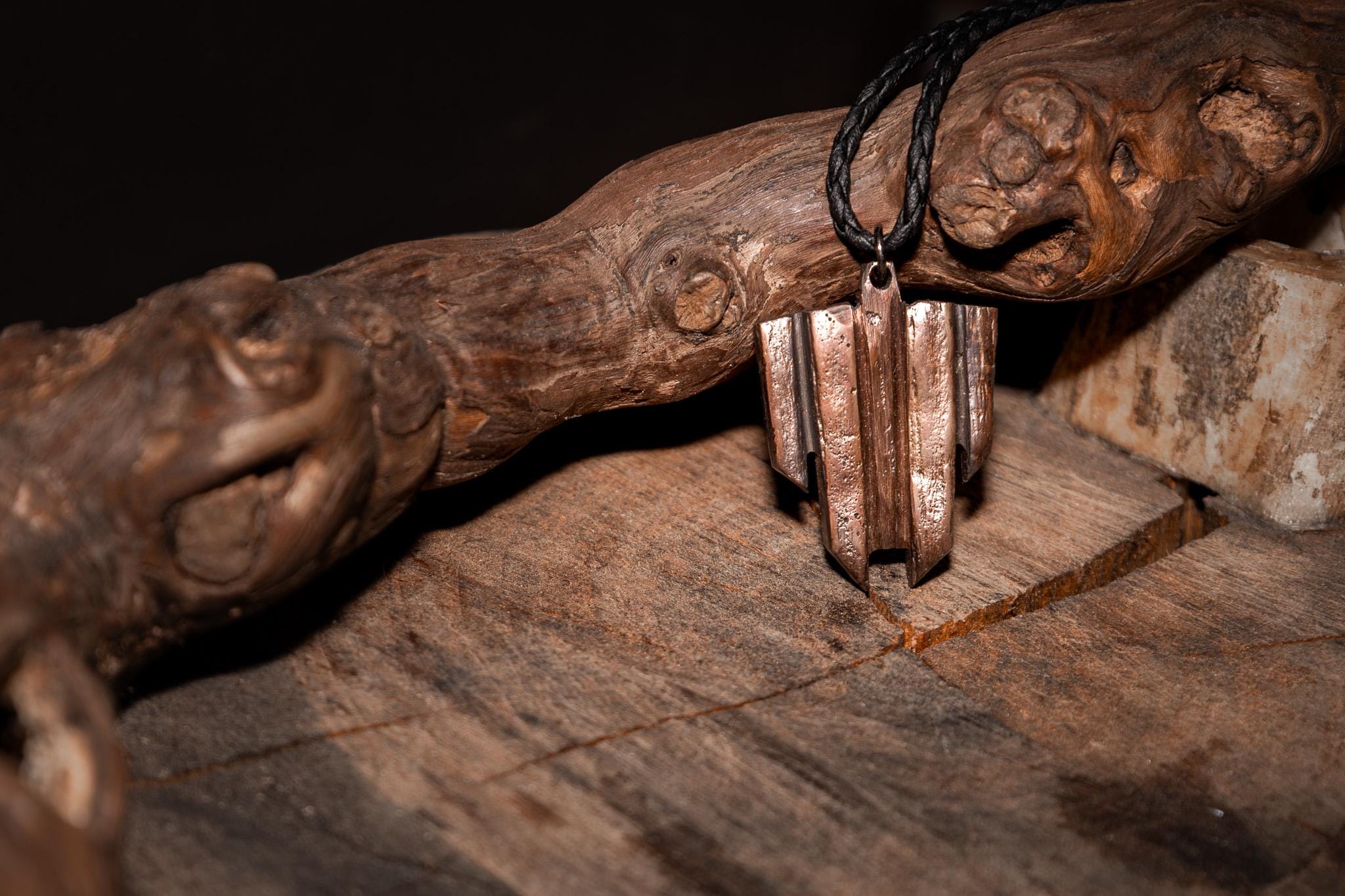 Bulwark – Rustic Bronze Shield Pendant, photo 2