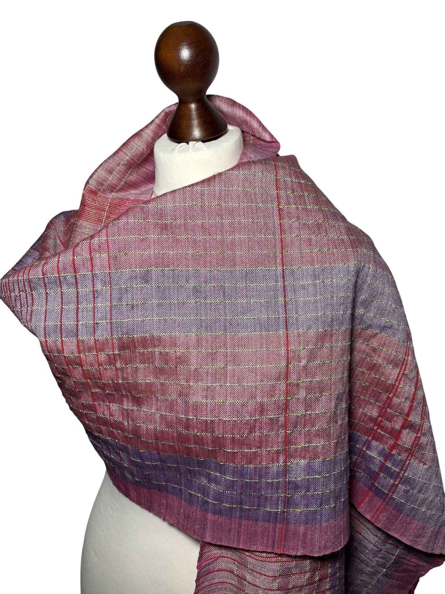 Handmade Woven Purple Silk Shawl, Striped Lightweight Scarf, Elegant Wrap, Gift for Her, photo 6