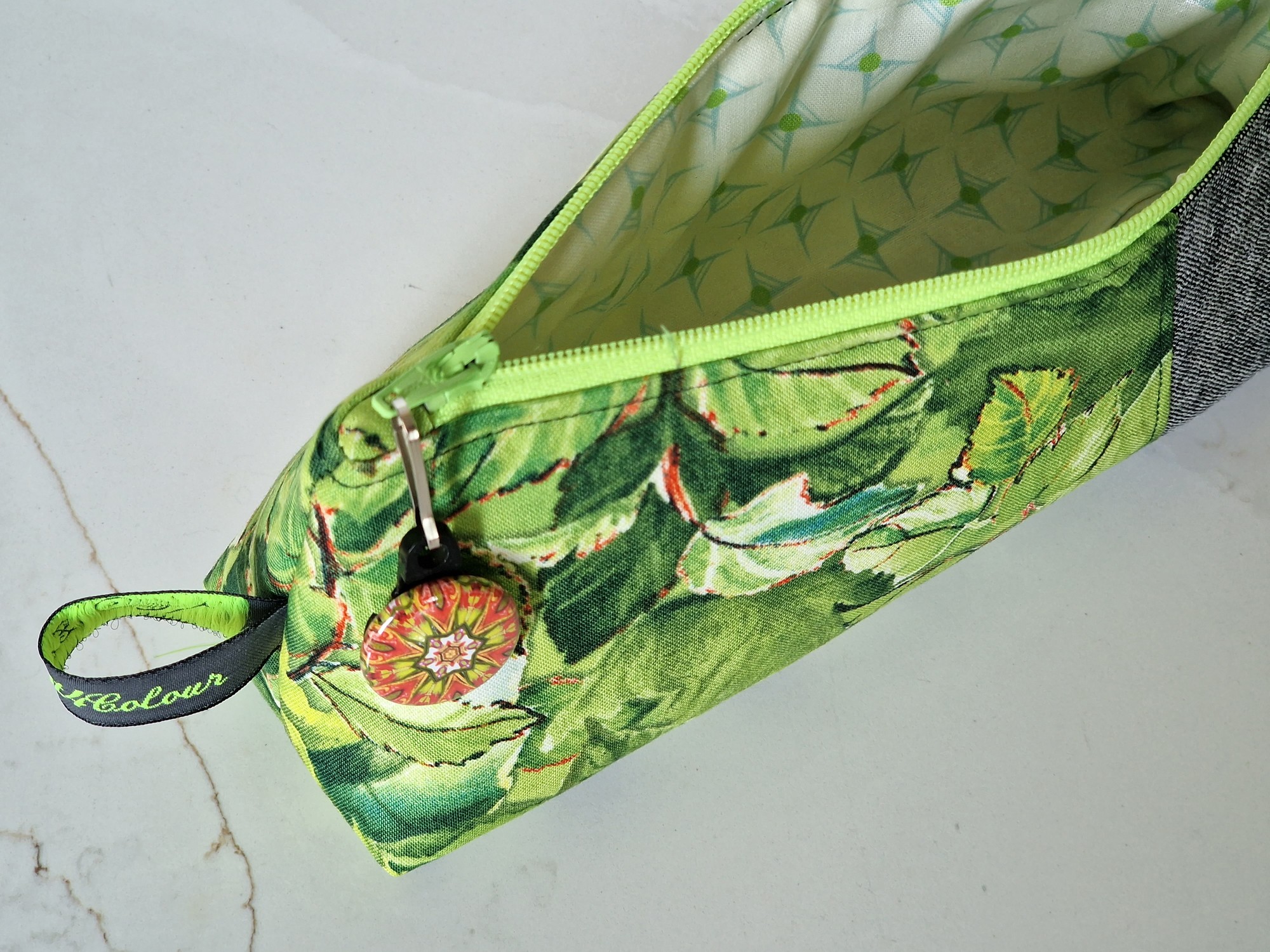 Green Leaves Cotton Pencil Case: Zippered Makeup Cosmetic Bag, photo 5