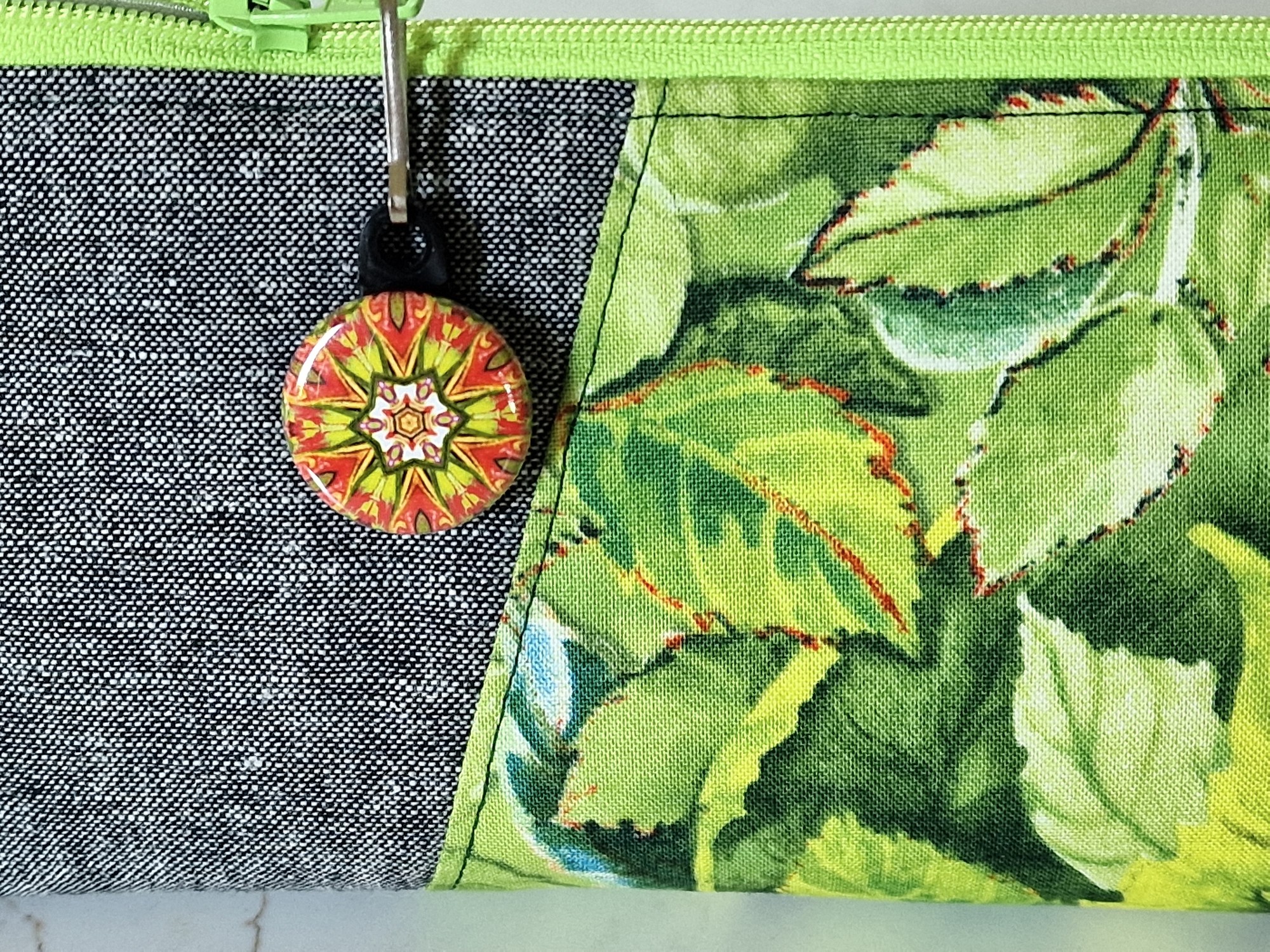 Green Leaves Cotton Pencil Case: Zippered Makeup Cosmetic Bag, photo 6