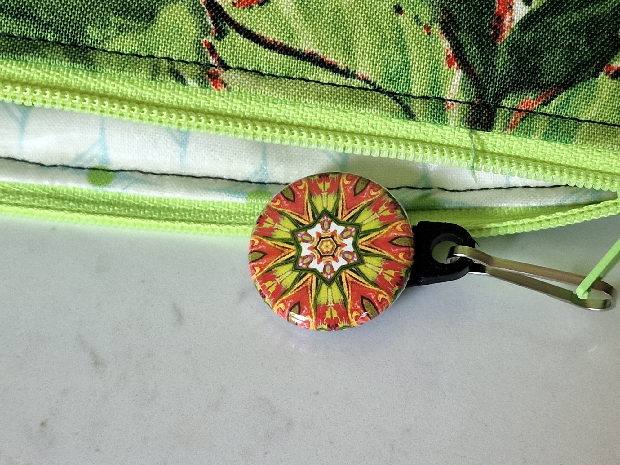 Green Leaves Cotton Pencil Case: Zippered Makeup Cosmetic Bag, photo 4