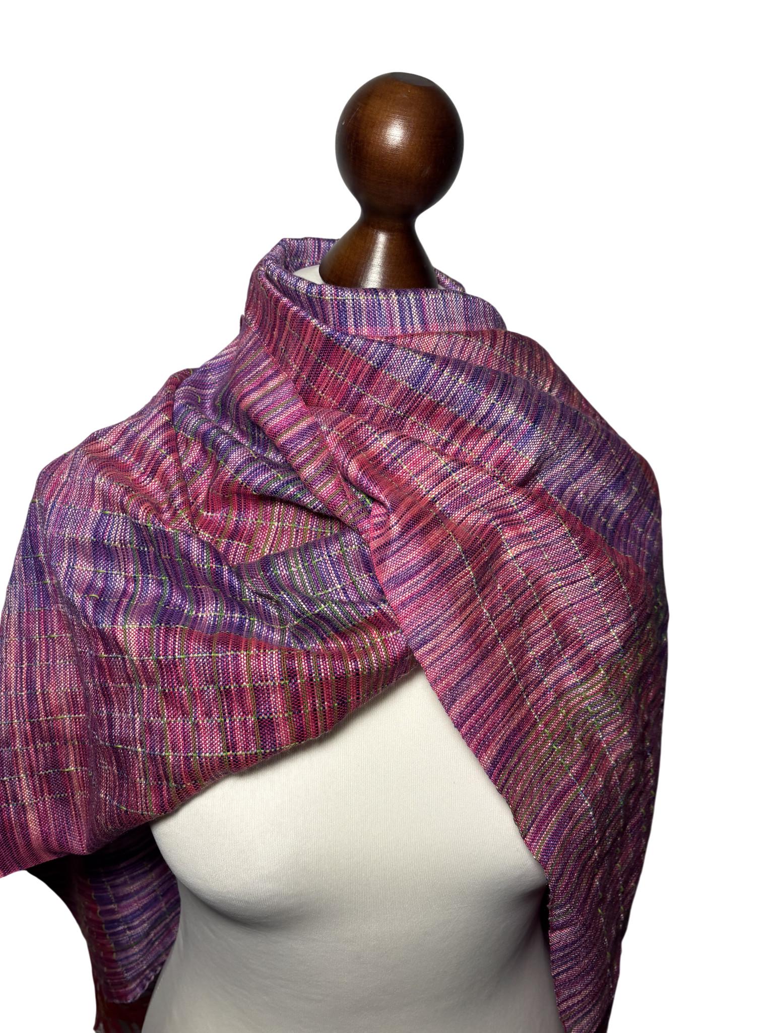 Checkered Pink Silk Scarf: Handwoven Magenta Wrap, Personalized with Monogram, photo 3