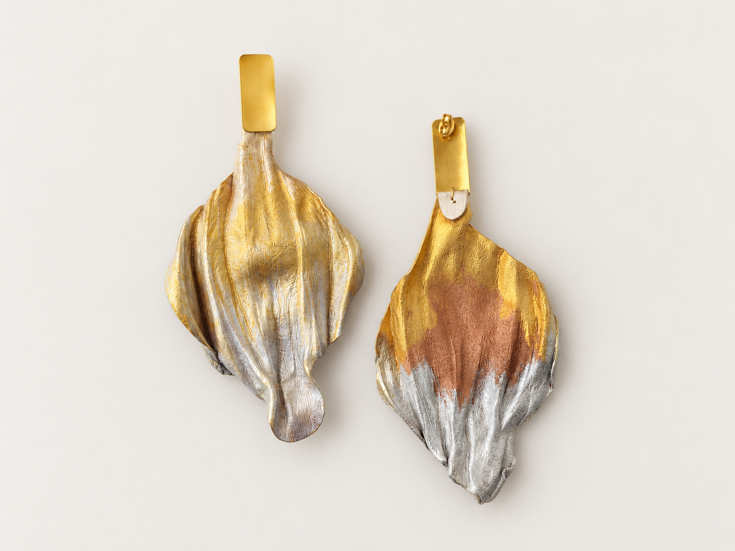 Hand-Shaped and Hand-Painted Lightweight Leather Leaf Earrings, photo 5