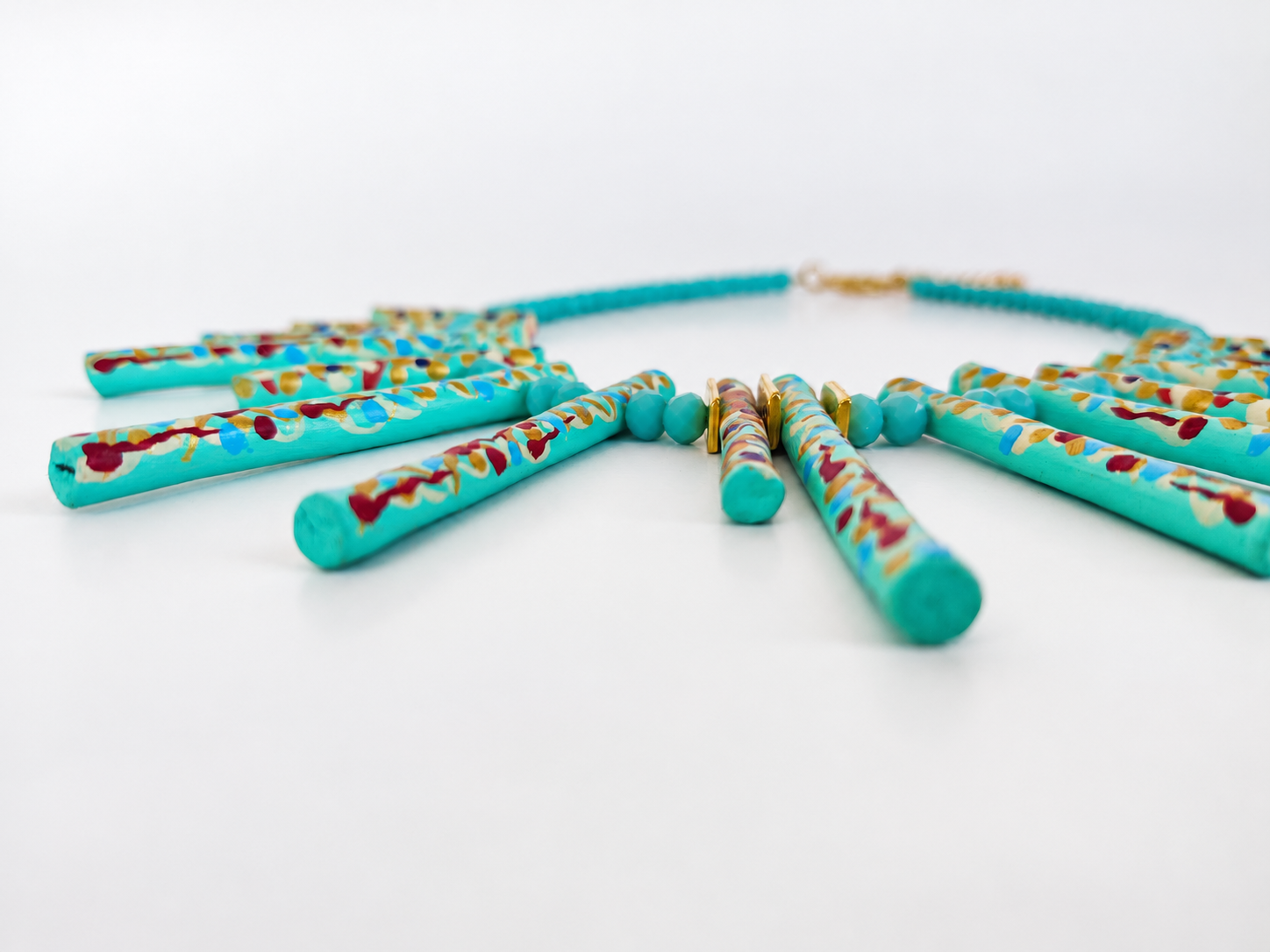 Turquoise Hand-Painted Papier-Mâché Statement Necklace, photo 5