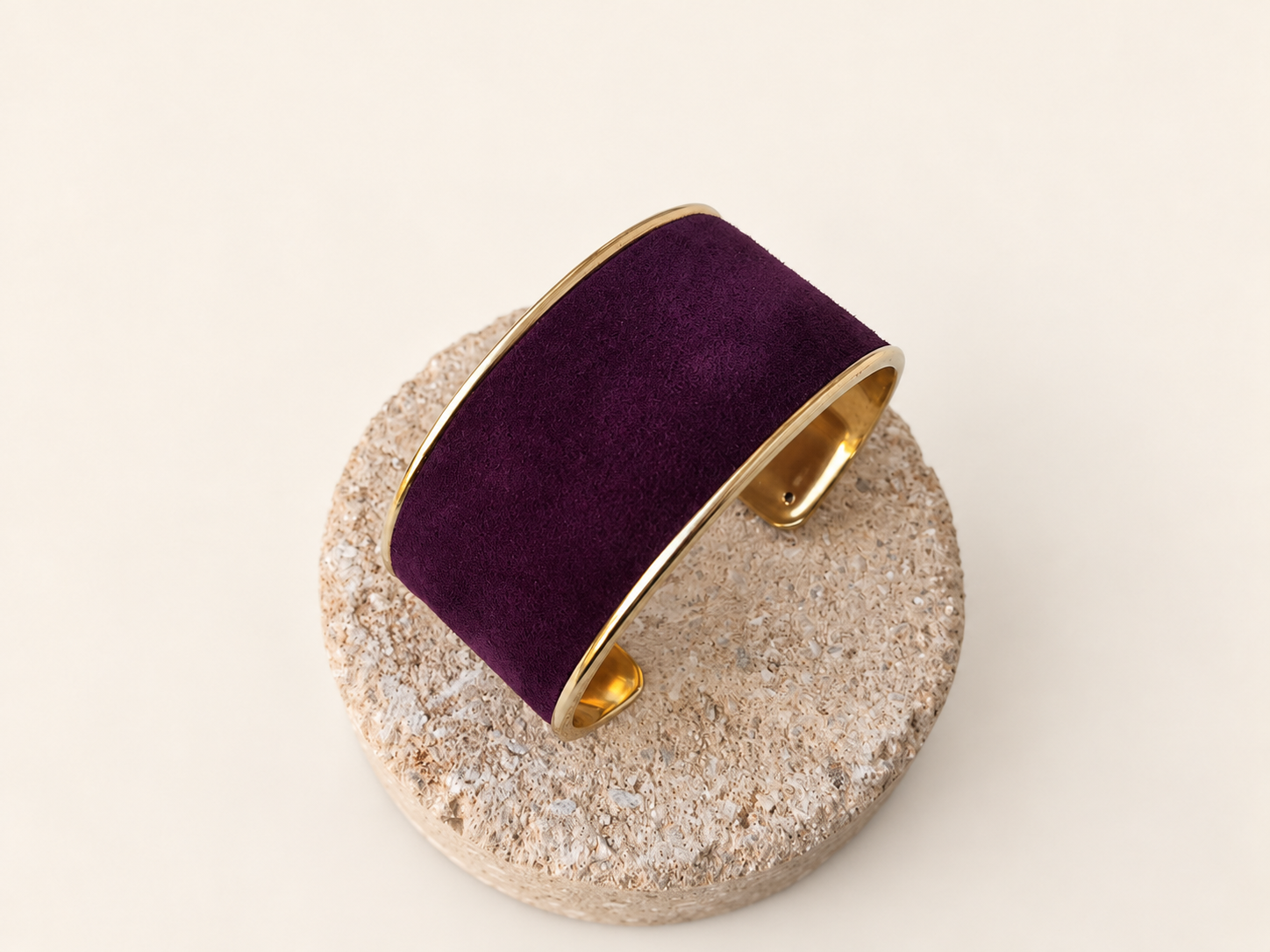 Handmade Purple Suede Cuff Bracelet, Gold-Tone Metal, Adjustable Fit, Custom Colors, photo 4