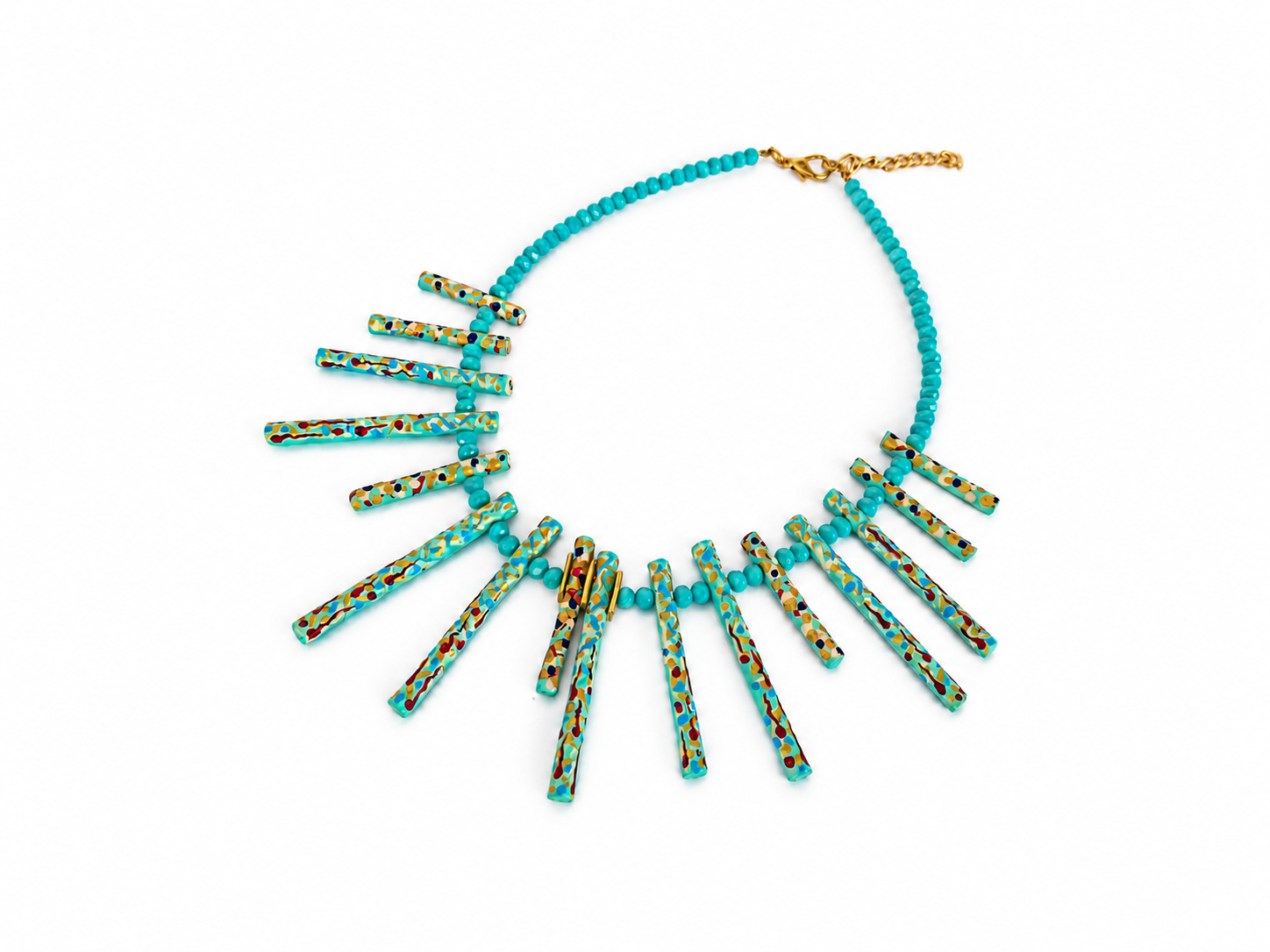 Turquoise Hand-Painted Papier-Mâché Statement Necklace, photo 4