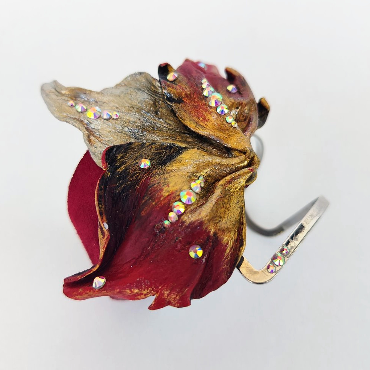 Burgundy Sculptural Leather Leaf Cuff Bracelet, photo 6