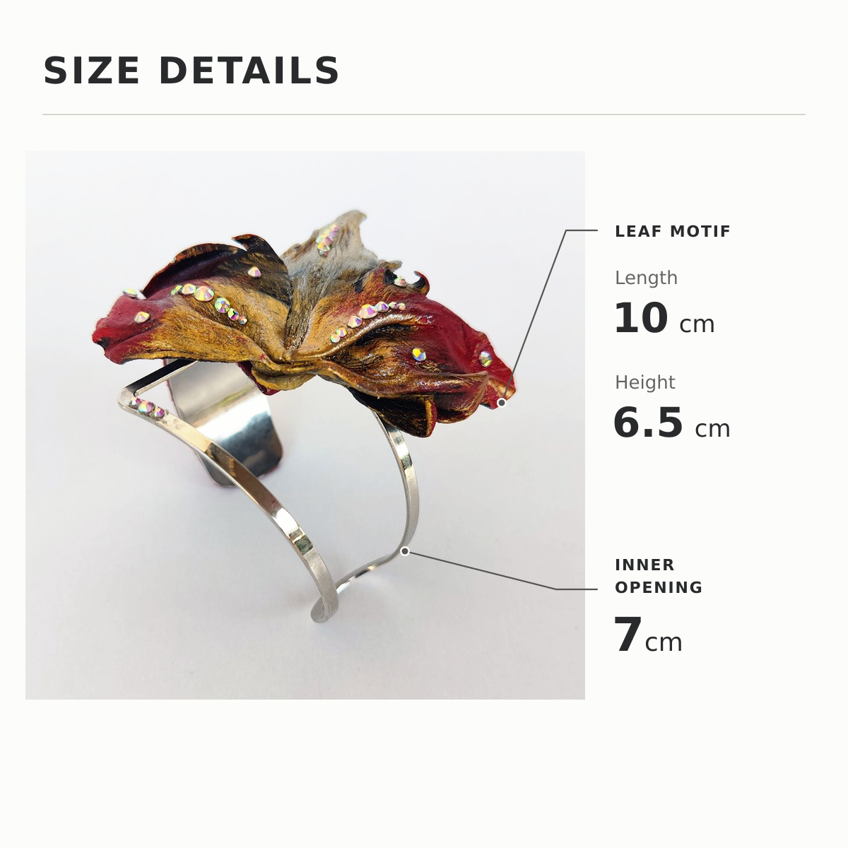 Burgundy Sculptural Leather Leaf Cuff Bracelet, photo 3