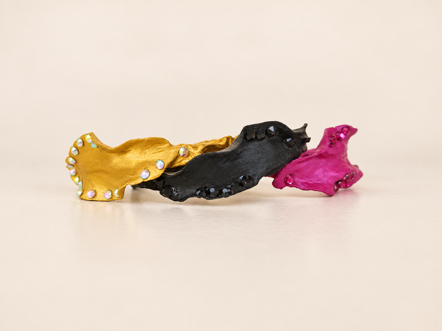 Sculptural Papier-Mâché Leaf Bangle with Rhinestones, photo 2