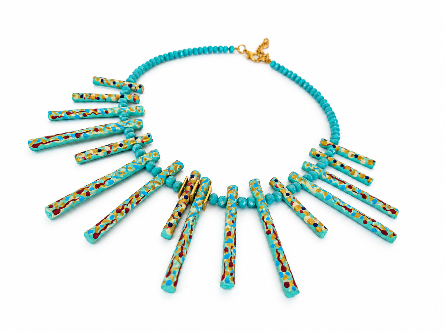 Turquoise Hand-Painted Papier-Mâché Statement Necklace