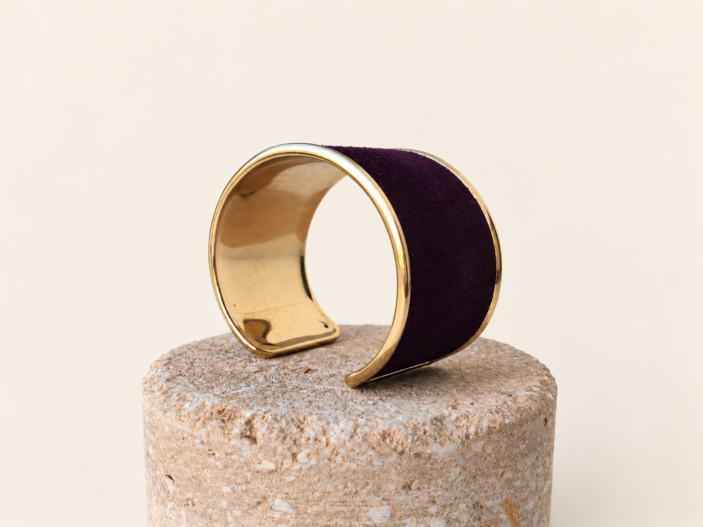 Handmade Purple Suede Cuff Bracelet, Gold-Tone Metal, Adjustable Fit, Custom Colors, photo 3