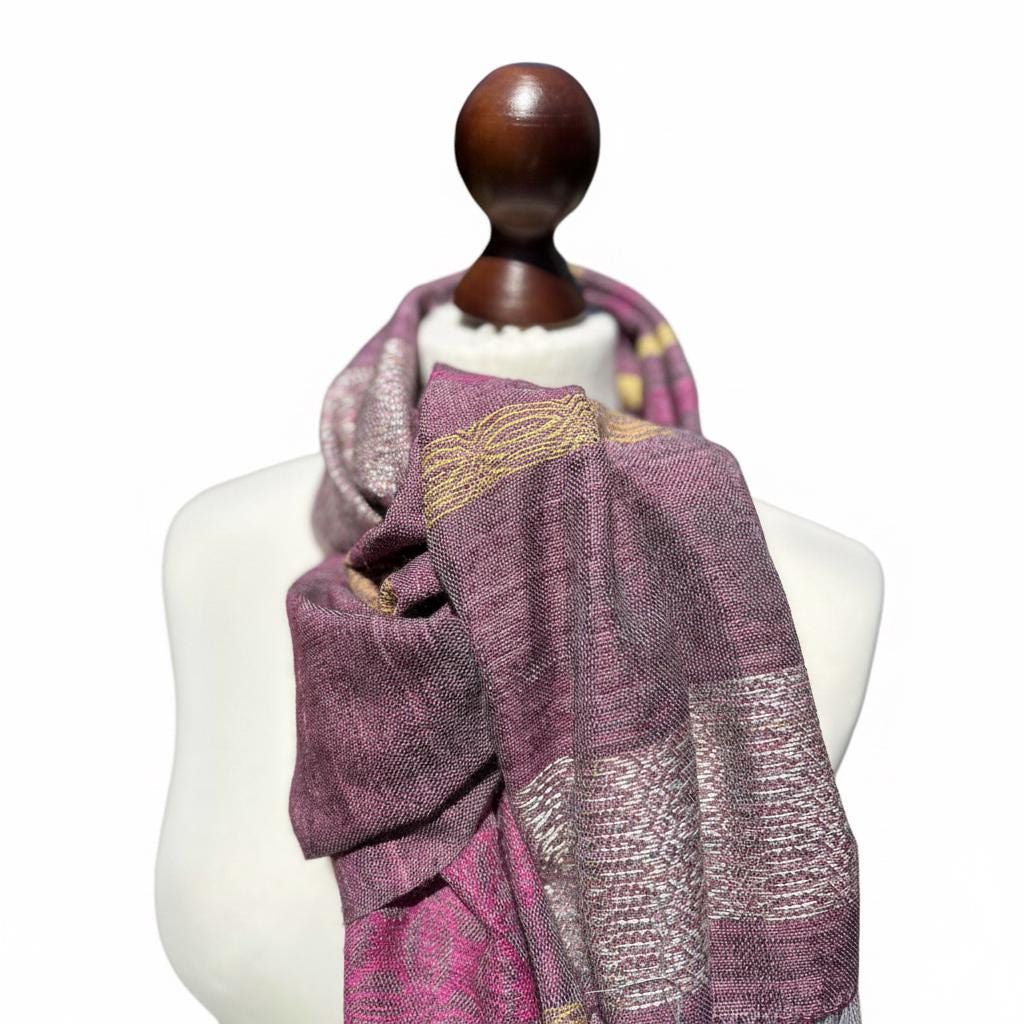 Romantic, hand-woven merino-silk-yak scarf – asymmetrical purple shawl – unique handmade piece, Personalized Scarf