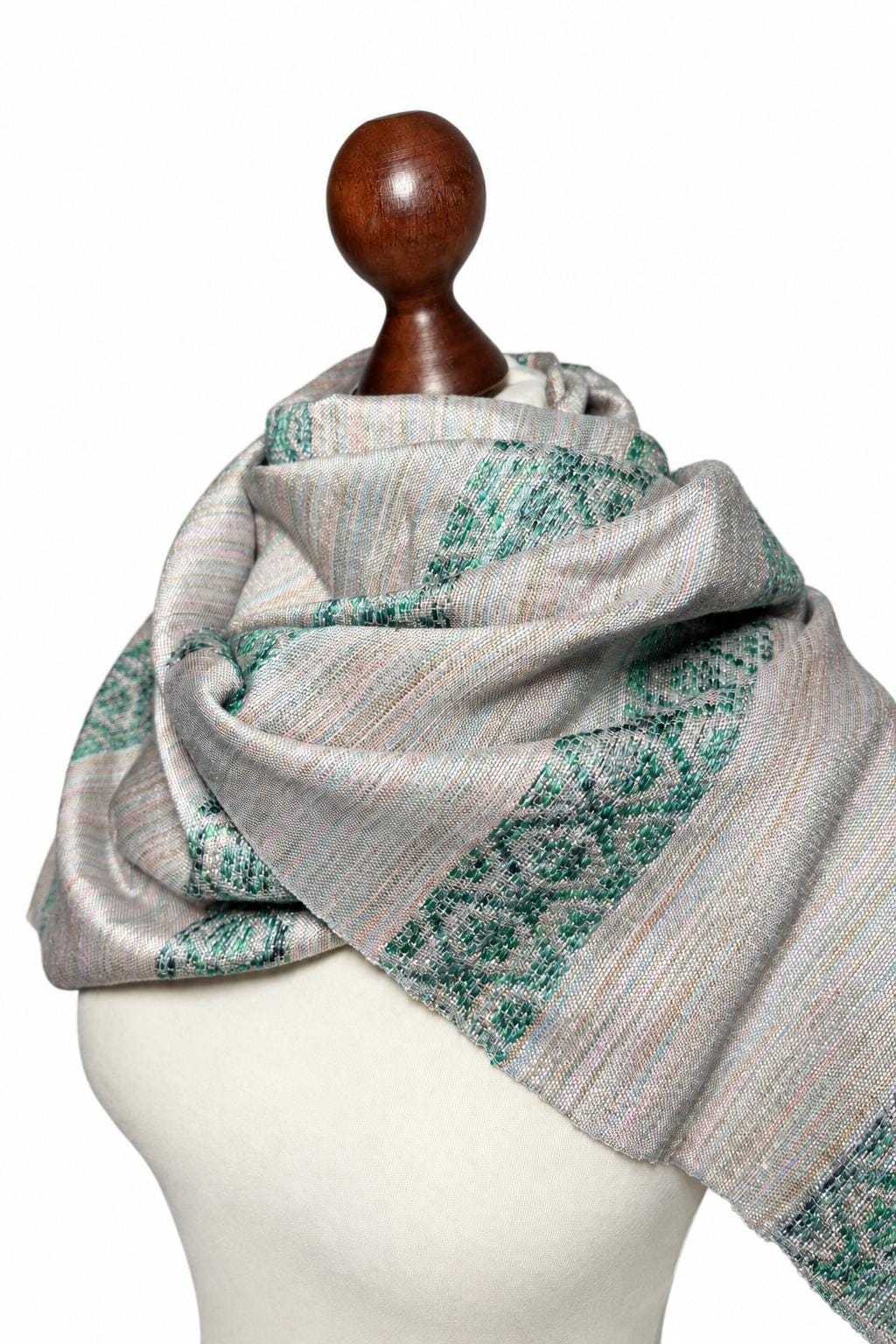 Hand-Dyed Silk Large Scarf: Lightweight Pink Green Woven Shawl, Personalizable, giftable wrap, photo 5