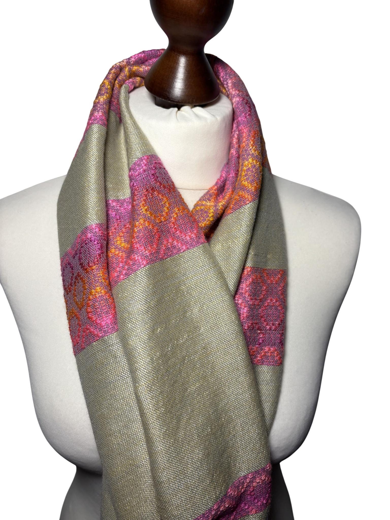 Handwoven Silk Scarf: Pink Yellow Luxurious Shawl Wrap, Personalizable, giftable wrap, photo 2