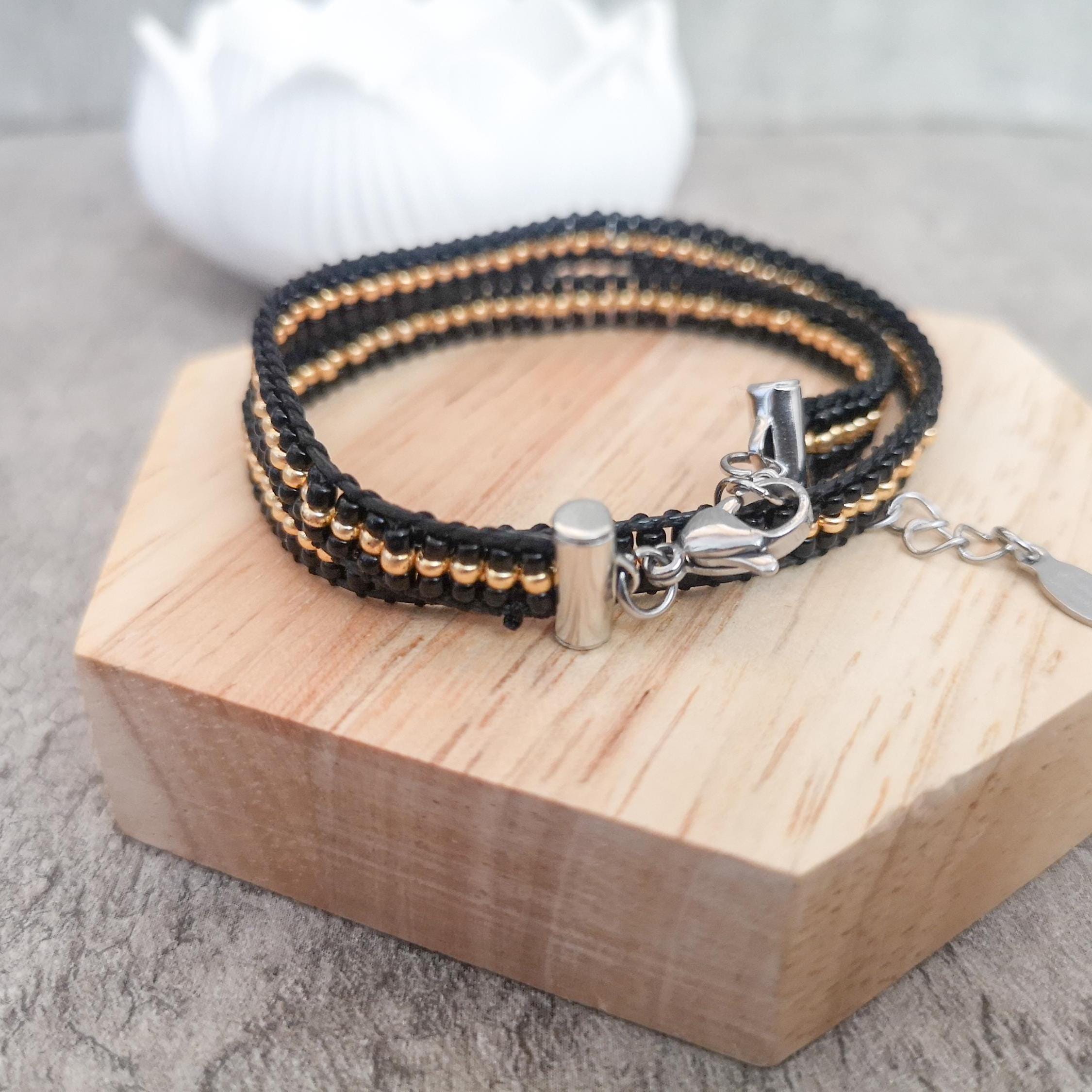 Black and gold double wrap beaded bracelet, photo 3