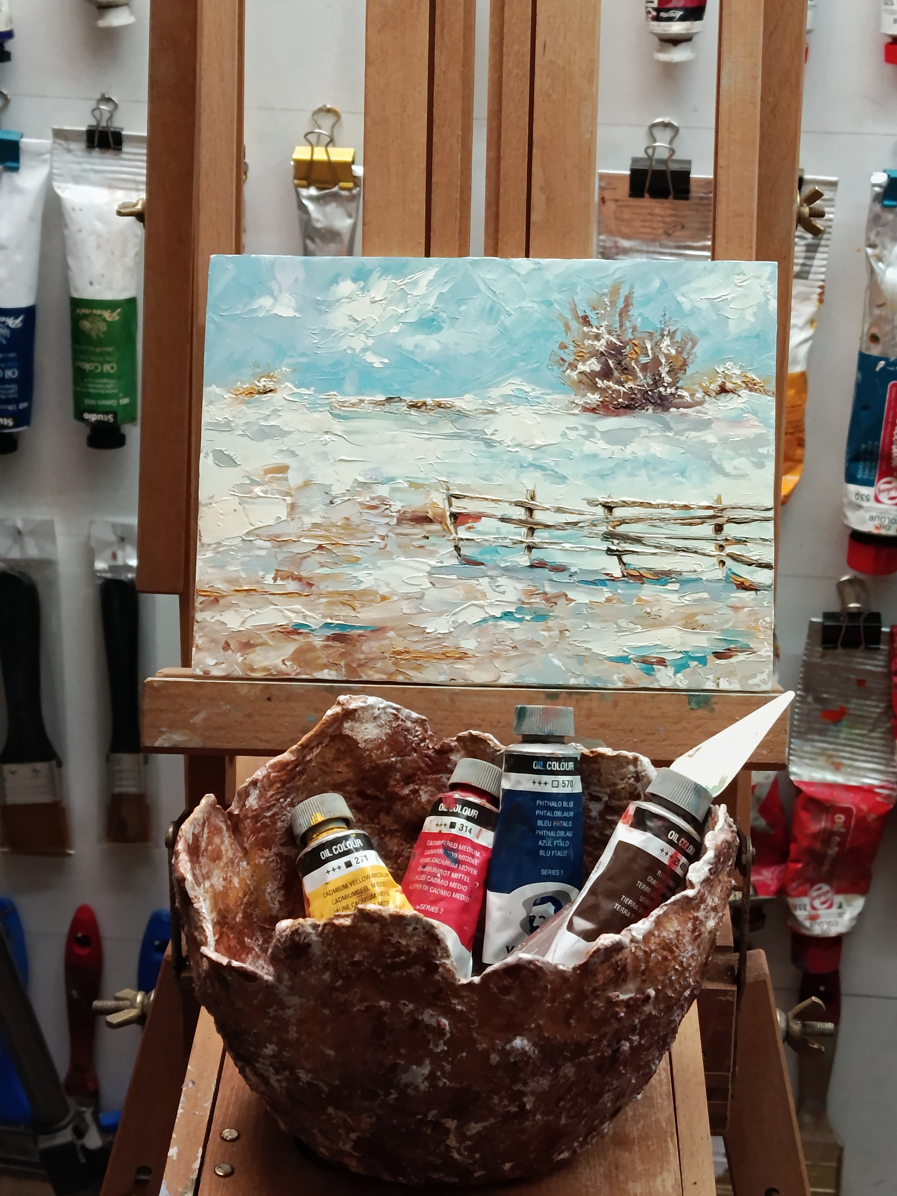 Winter scene. Original small oil painting art, photo 3